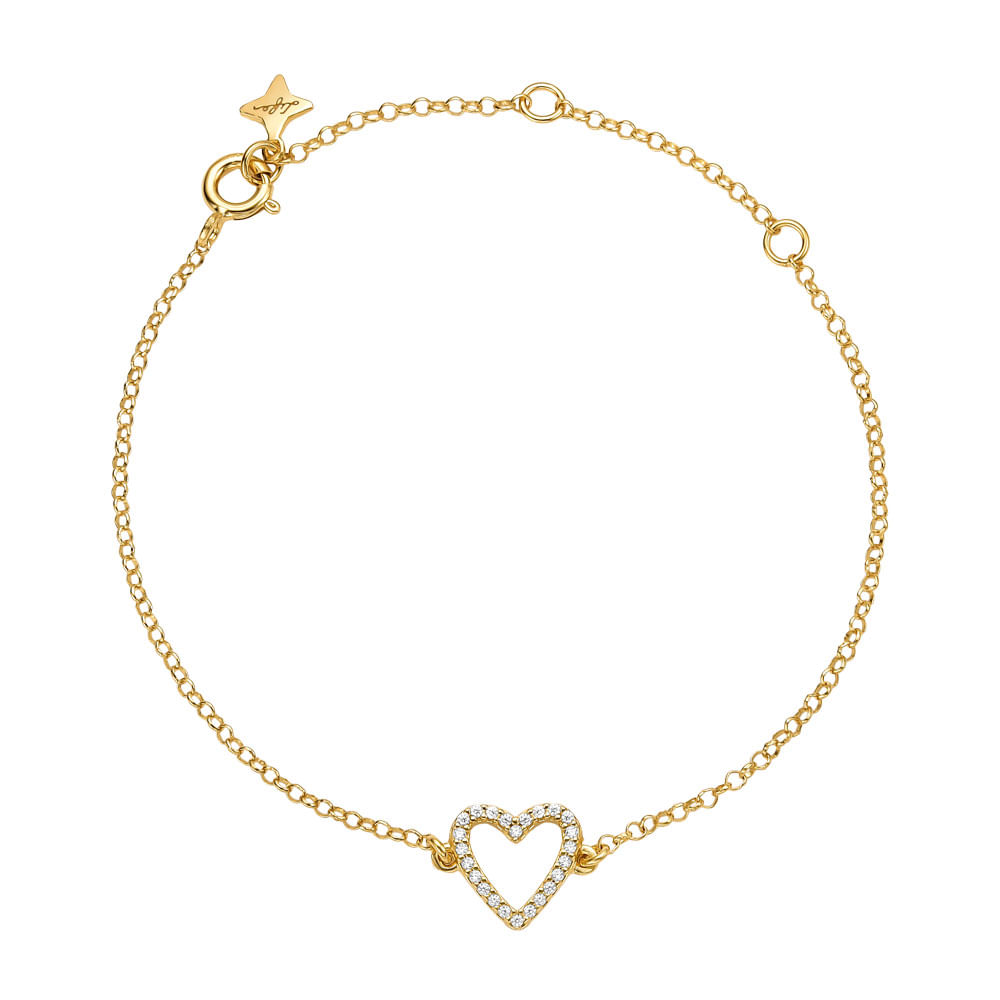 Pulseira Life Mini Me Coração em Prata 925 com Banho de Ouro Amarelo 18k e Pedras Incolores