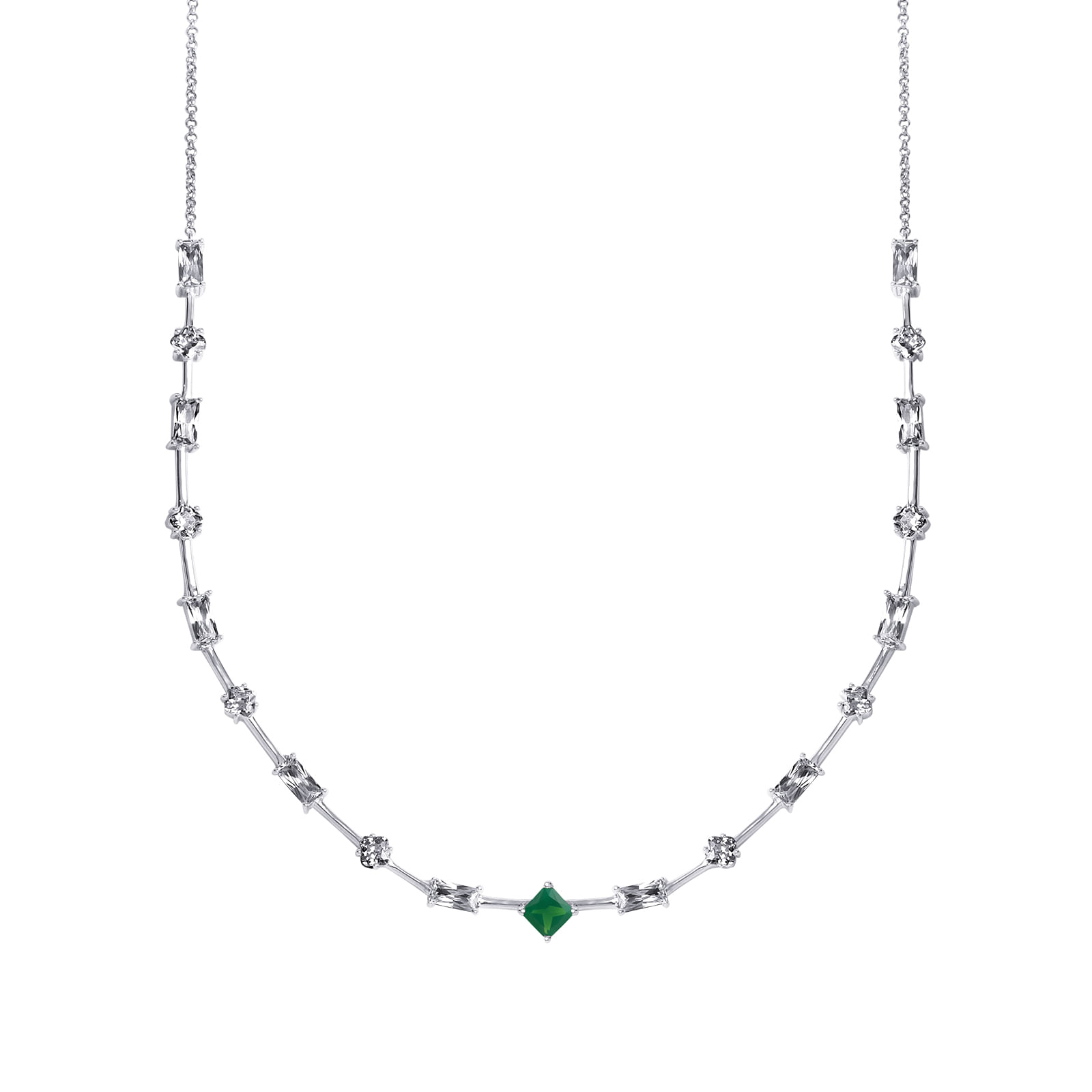 Colar Life Geo Colors em Prata 925 com Zircônia Incolor e Verde Escuro, 45cm