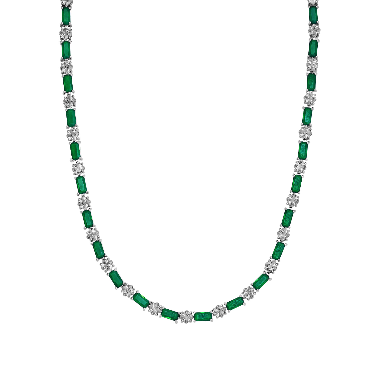 Colar Life Geo Colors em Prata 925 com Zircônia Incolor e Verde Escuro, 45cm