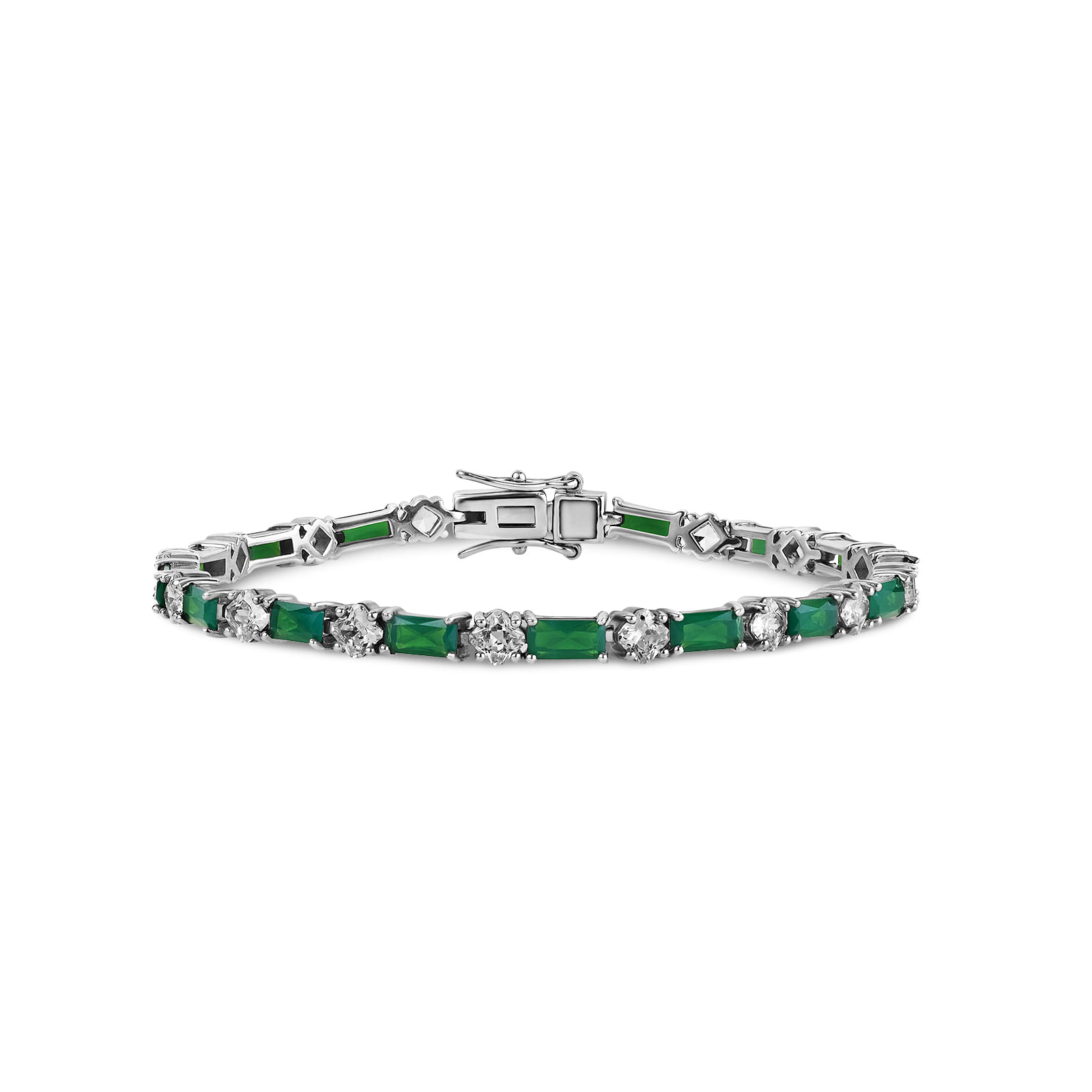 Pulseira Life Geo Colors em Prata 925 com Zircônia Incolor e Verde Escuro