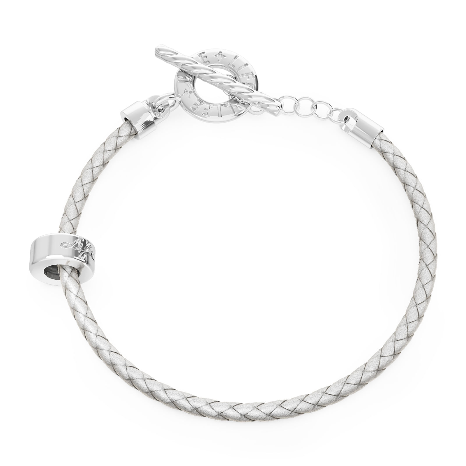 Pulseira Life em Couro Prata com Prata 925