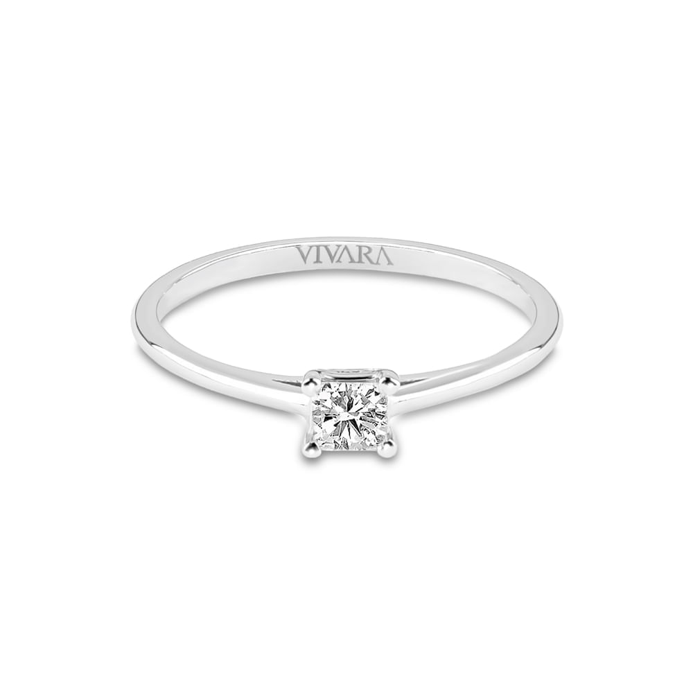 Anel Solitário Princess em Ouro Branco 18k com Diamante 0,16 ct