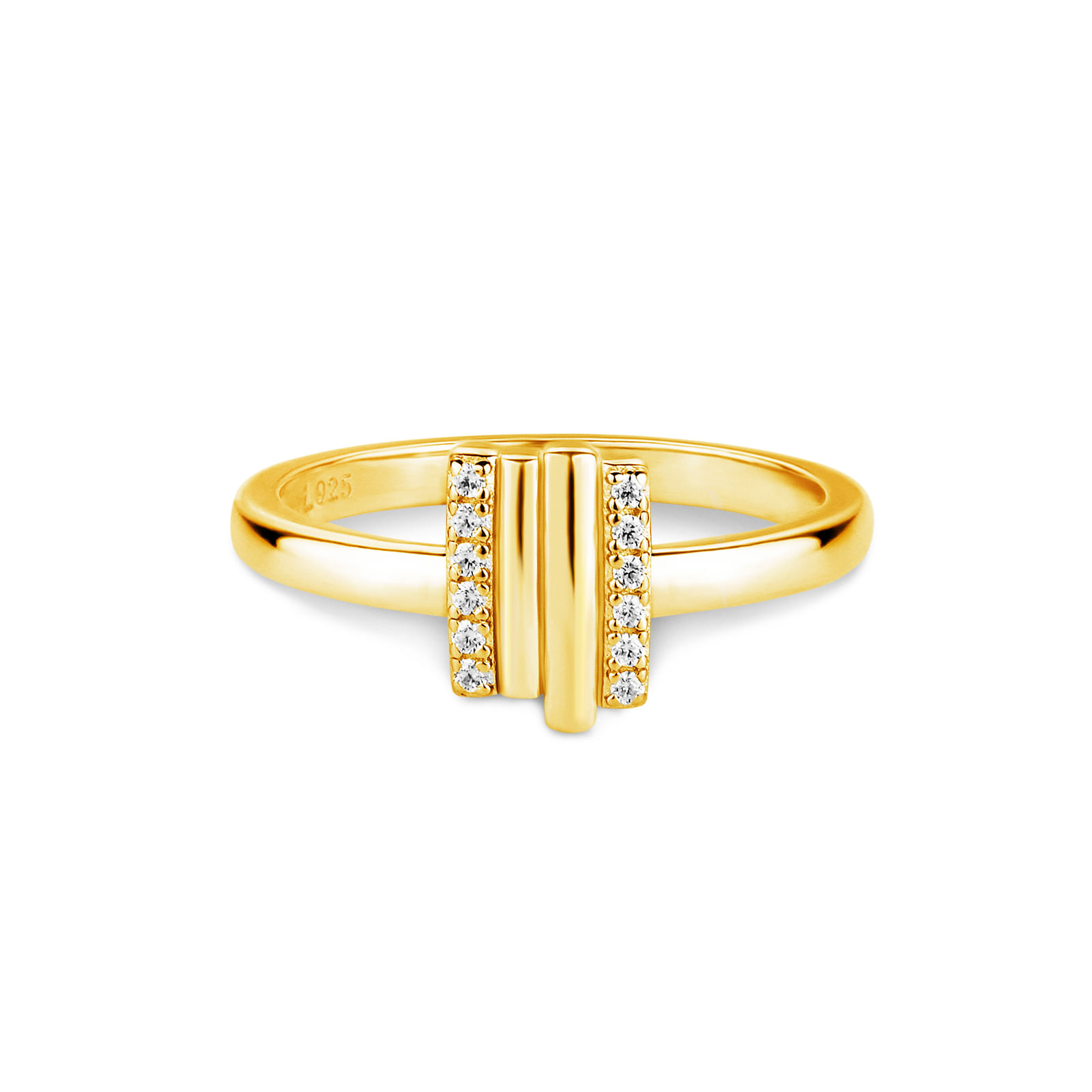 Anel Life Baguete Dunas em Prata 925 com Banho de Ouro Amarelo 18k e Pedras Incolores