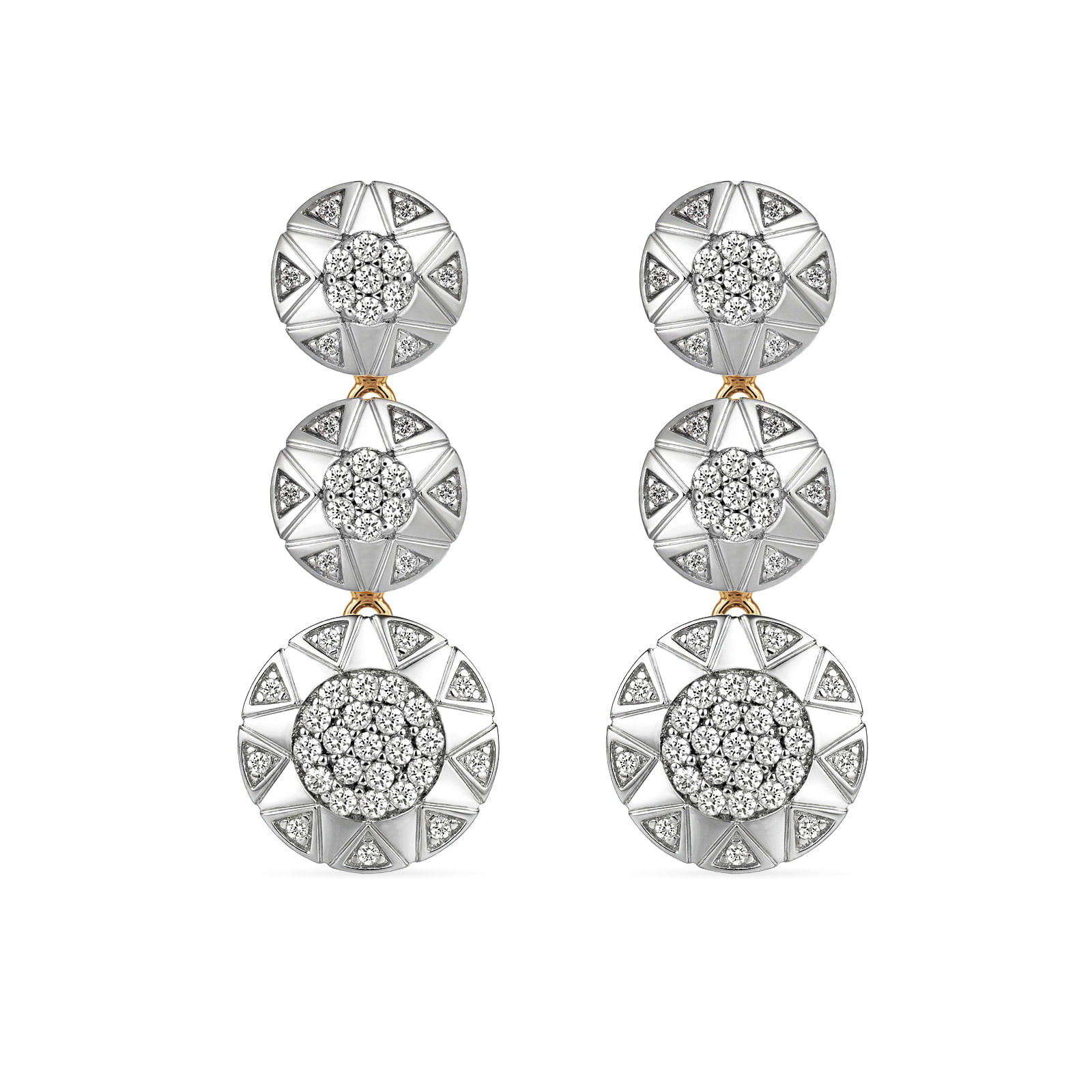 Brinco Soleil em Ouro Amarelo 18k com Banho de Ródio Branco e Diamantes, 0,87ct