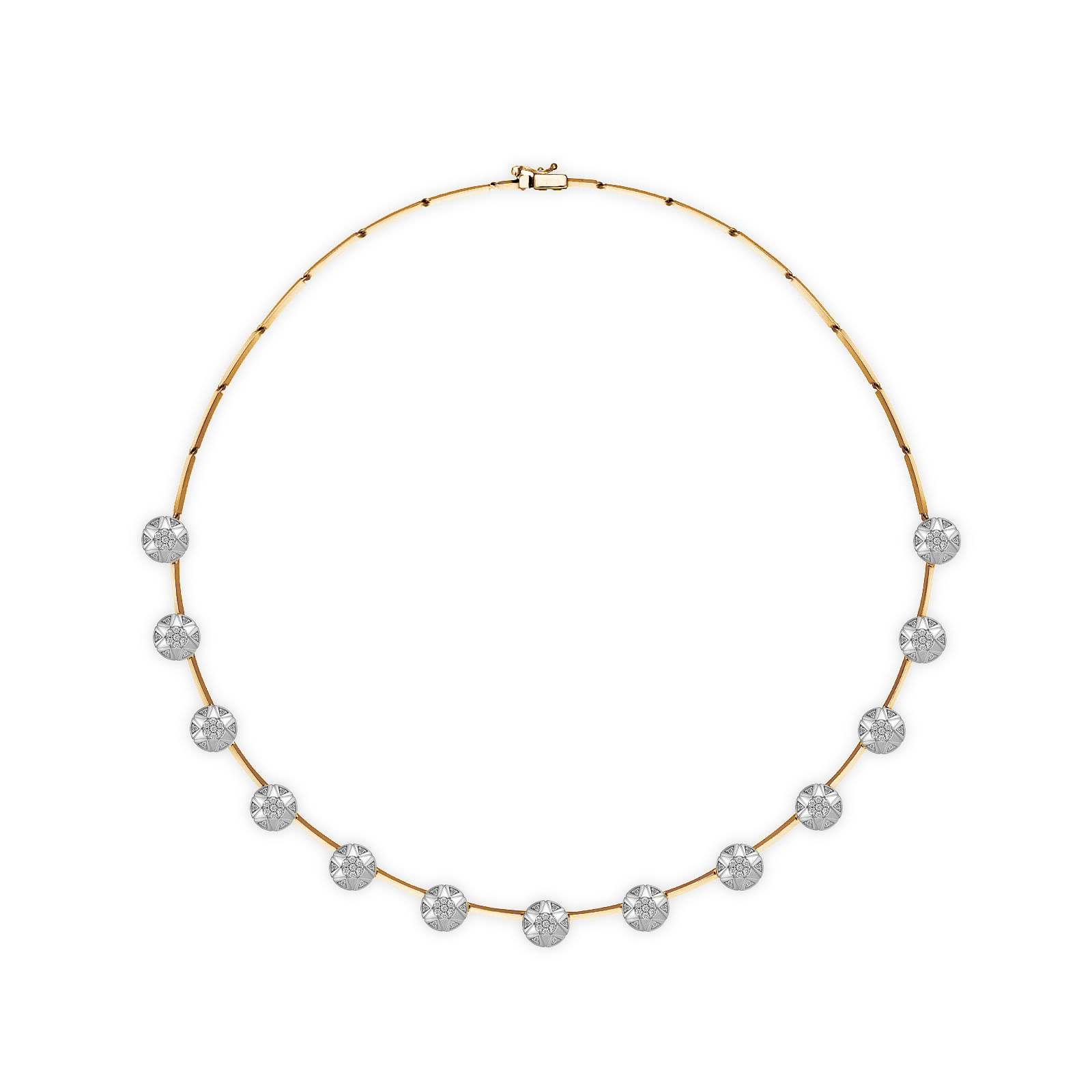 Colar Soleil em Ouro Amarelo 18k com Banho de Ródio Branco e Diamantes 1,3ct, 47cm