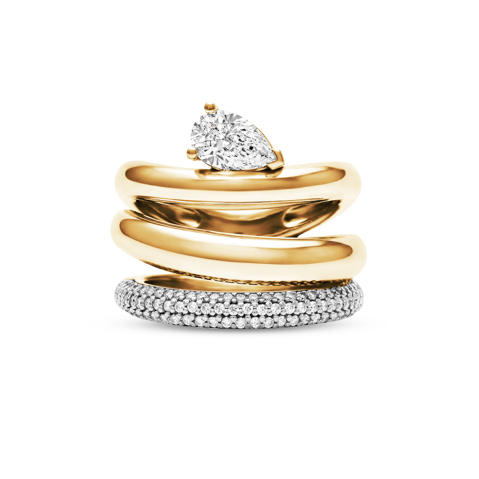 Anel Triplo Life Galaxy em Prata 925 com Banho de Ouro Amarelo 18k e Zircônia Incolor