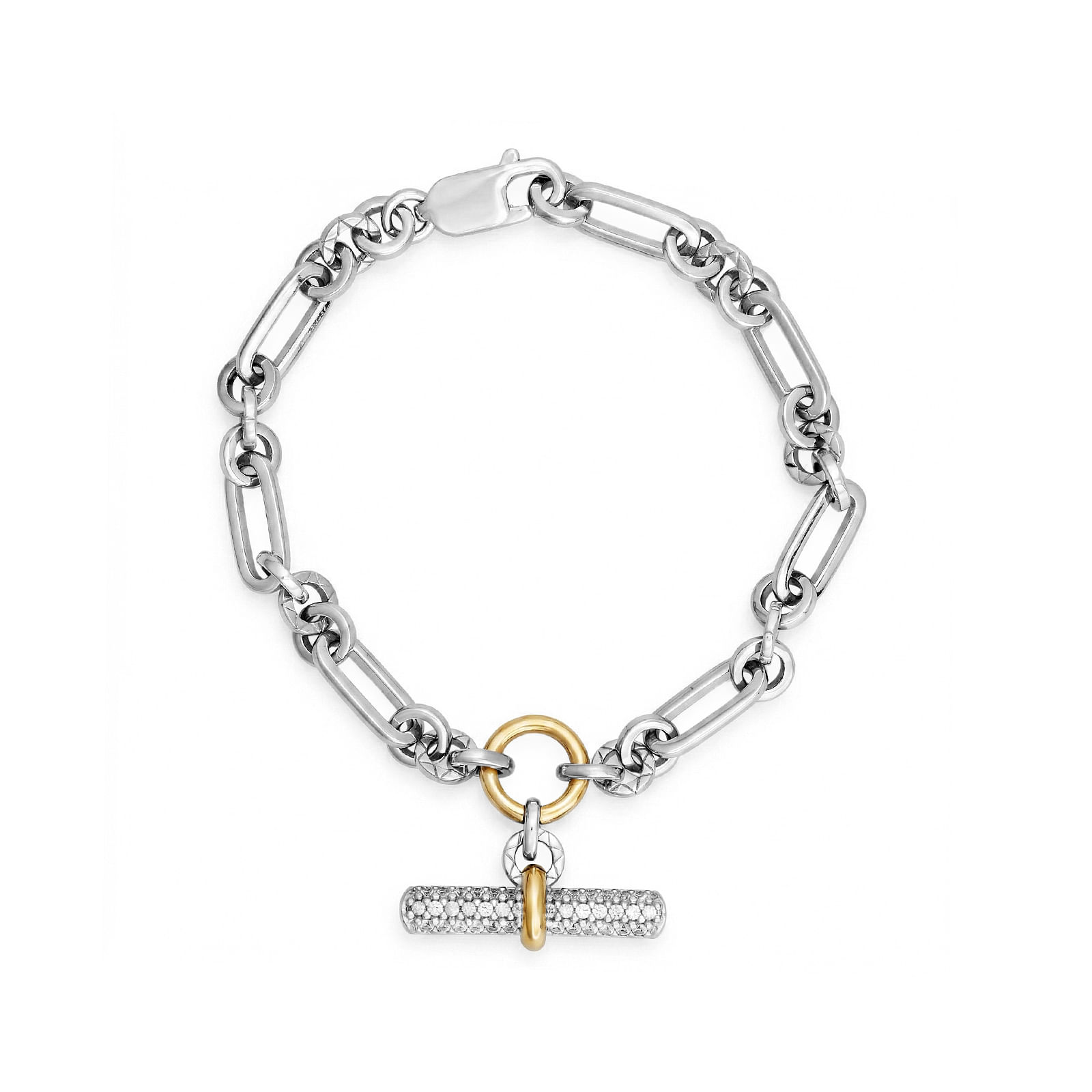 Pulseira Orbis em Prata 925 e Ouro Amarelo 18k com Safira Incolor