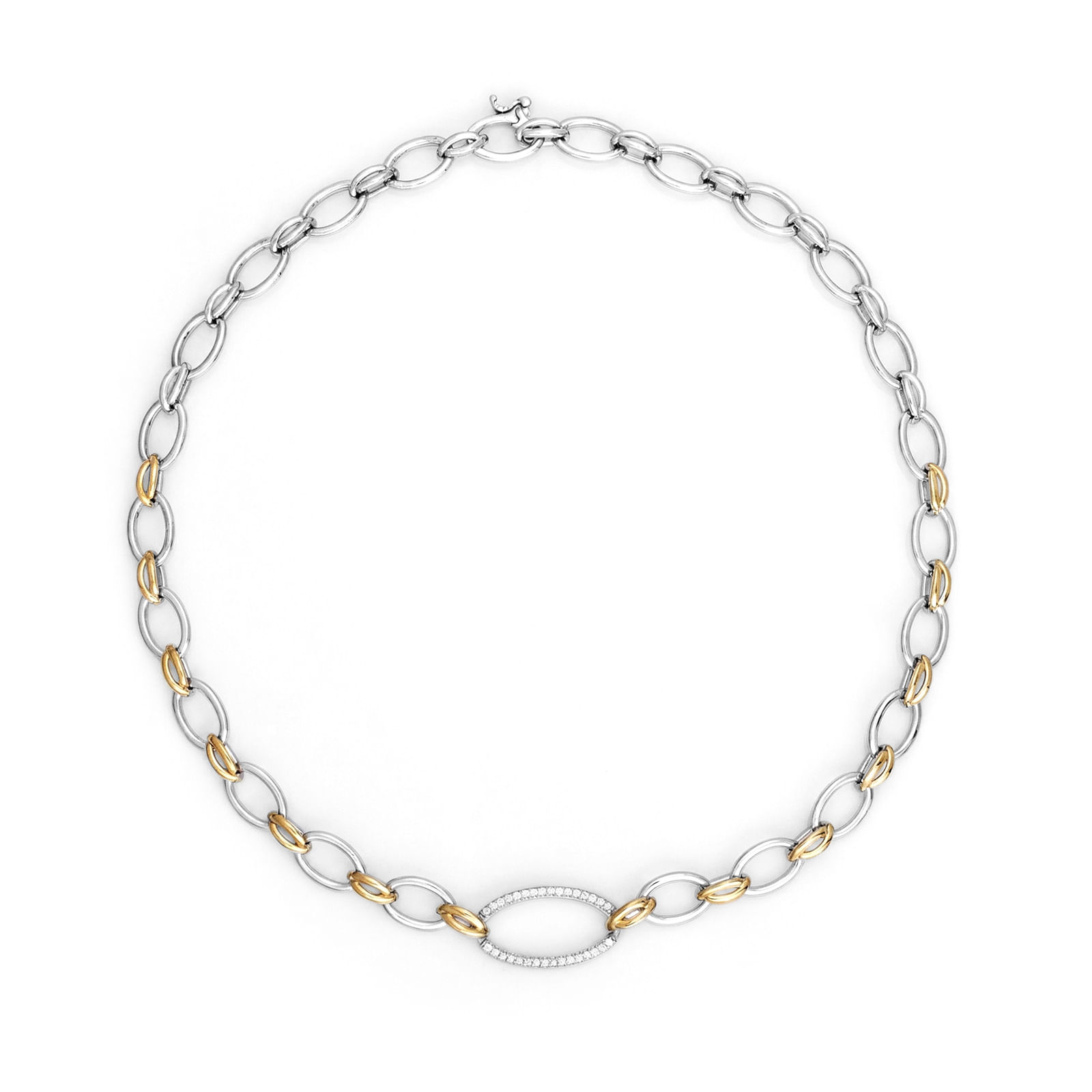 Colar Raya em Prata 925 e Ouro Amarelo 18k com Safira Incolor