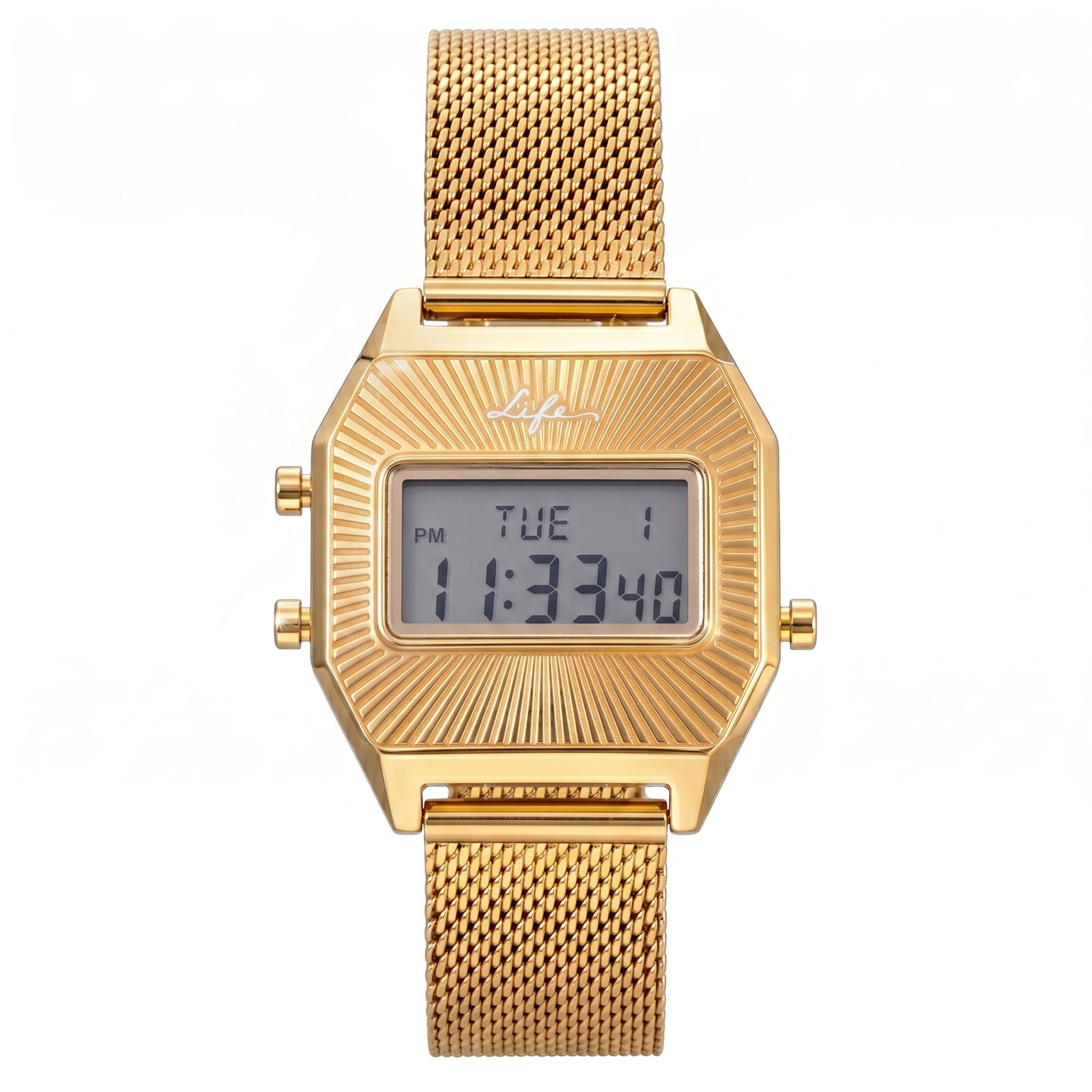 Relógio Life Digital Feminino em Aço Dourado