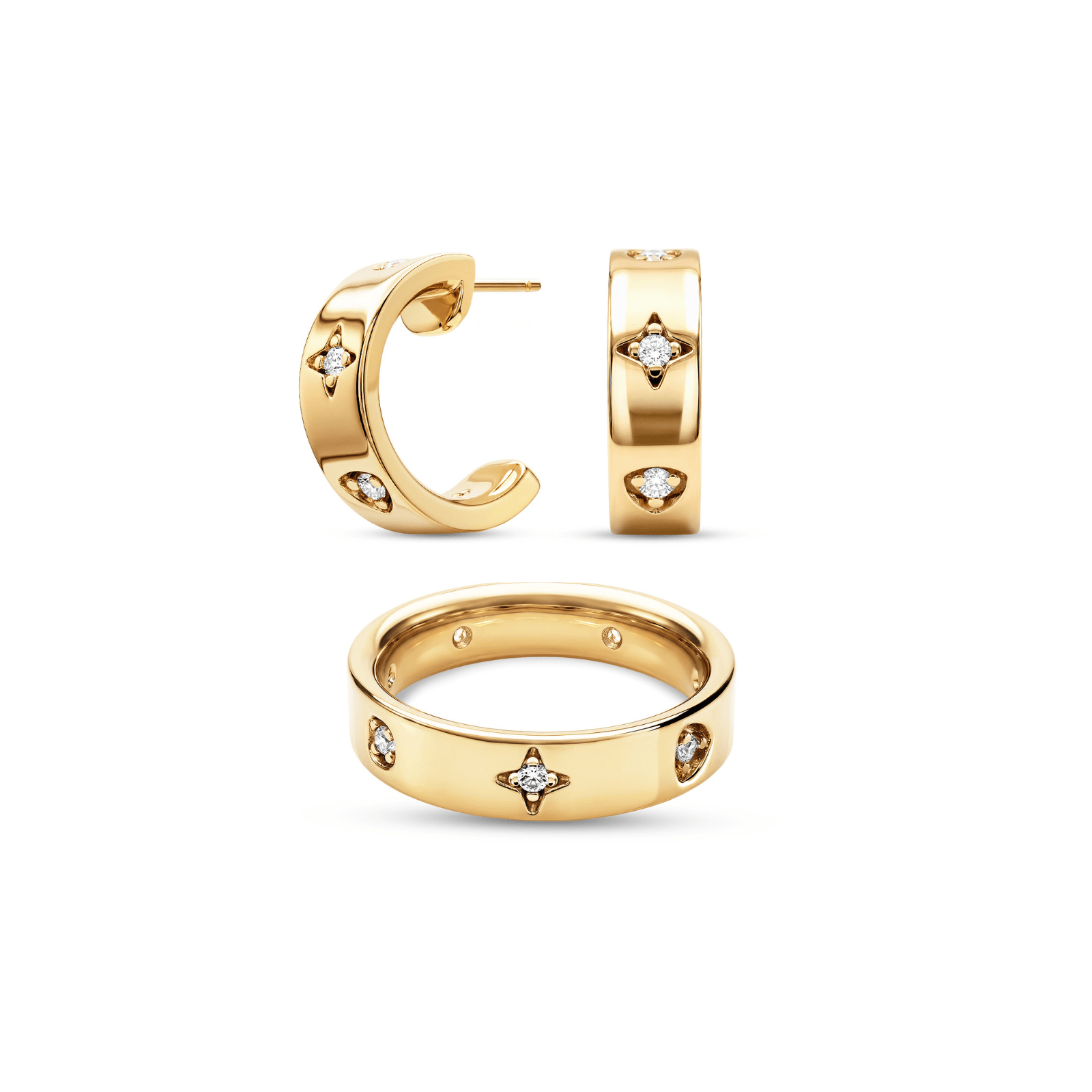 Kit Life Celestial Anel + Brinco em Prata 925 com Banho de Ouro Amarelo 18K e Zircônia Incolor