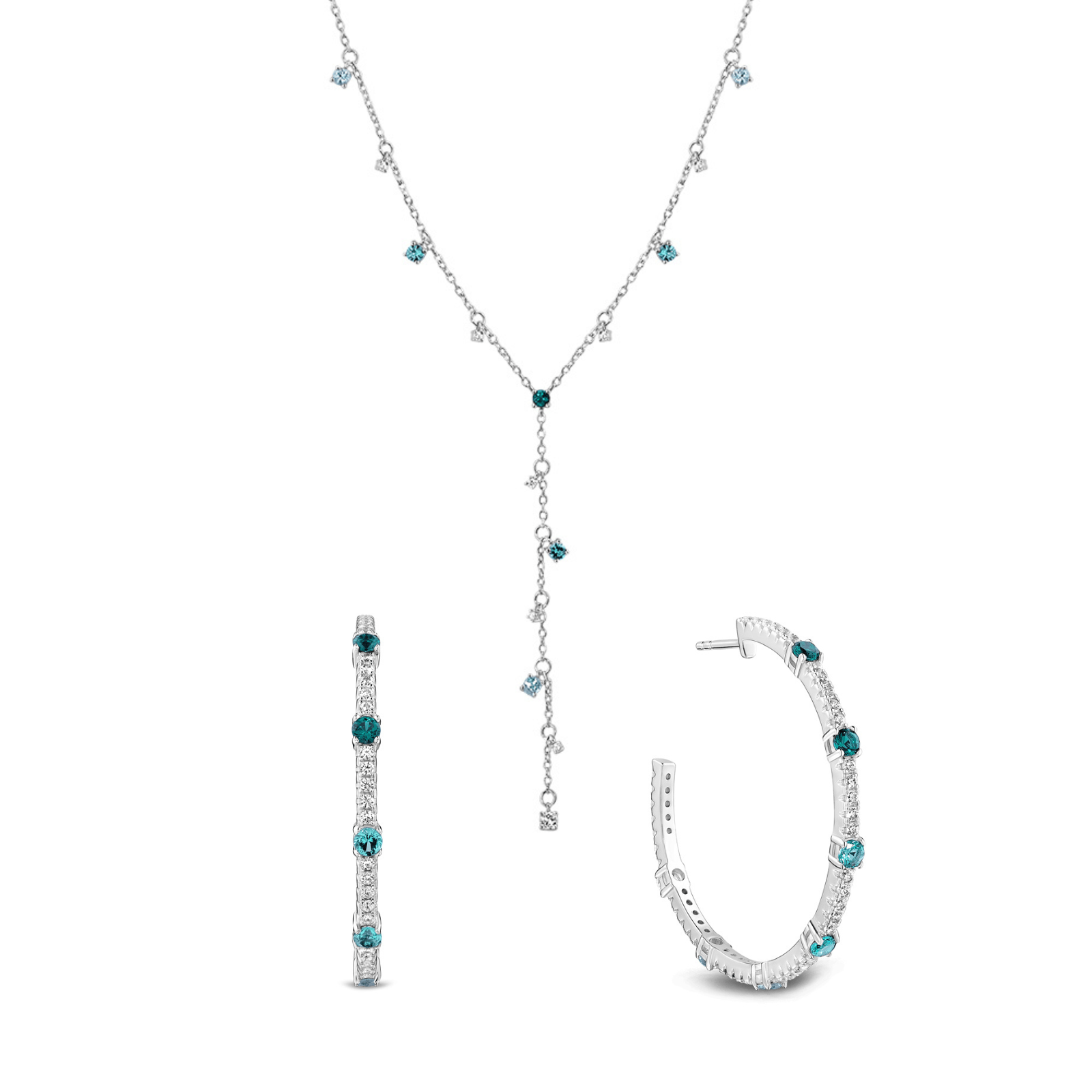 Kit Life Ocean Brinco + Colar em Prata 925 com Zircônia Verde e Incolor