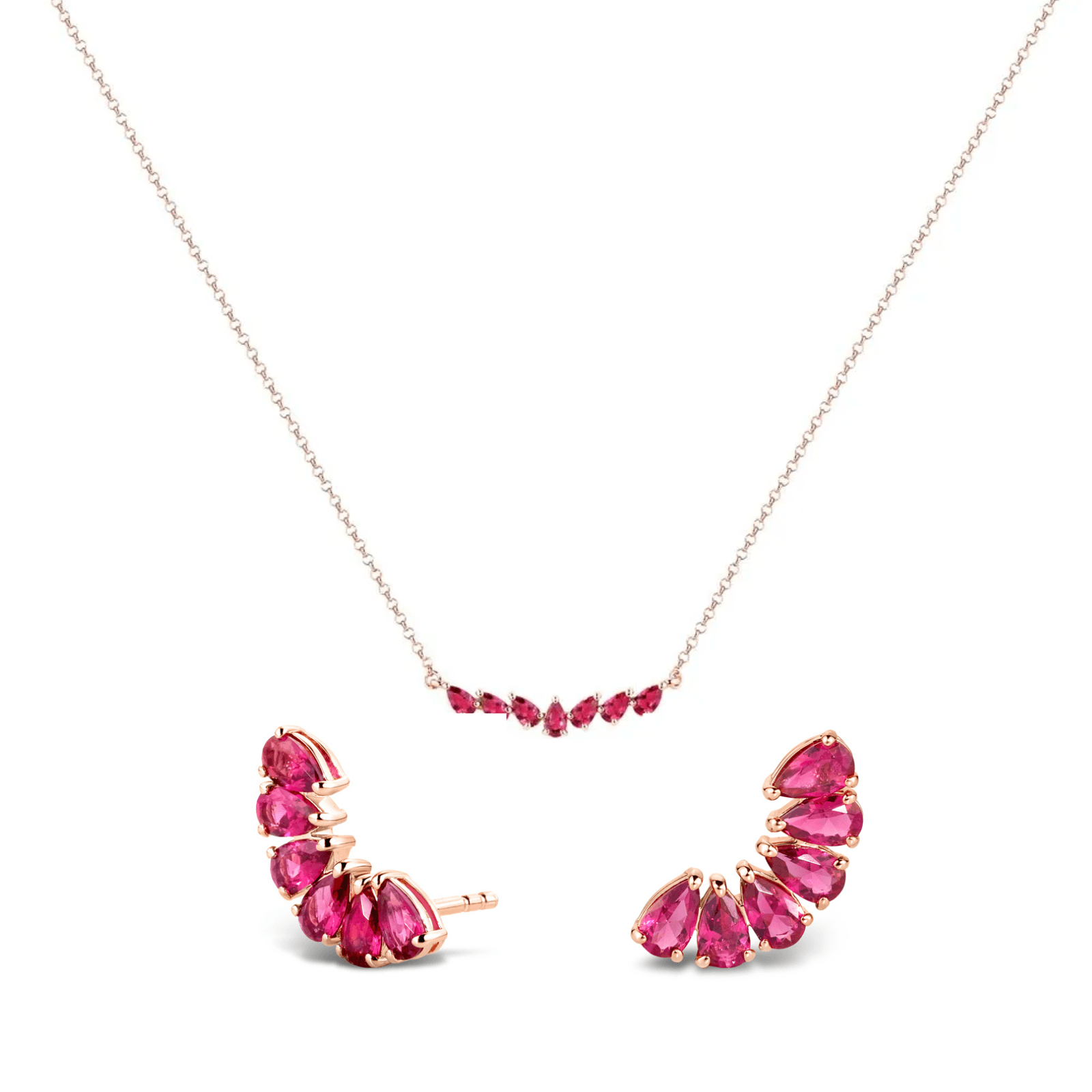 Kit Life Velvet Brinco + Colar em Prata 925 com Banho de Ouro Rosé 18K e Zircônia Vermelha