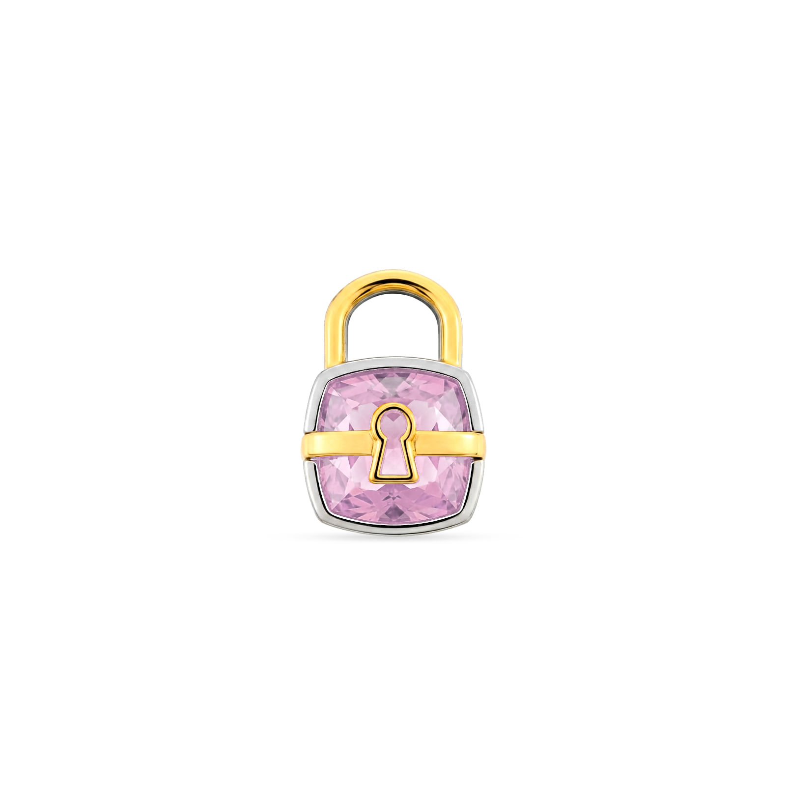 Pingente Cadeados em Prata 925 e Ouro Amarelo 18K com Quartzo Rosa