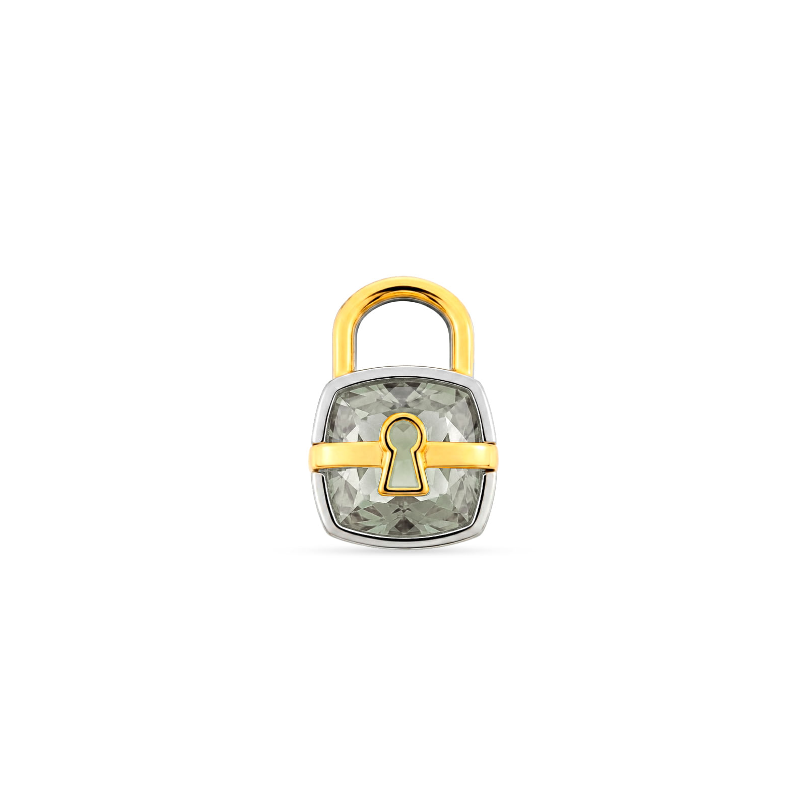 Pingente Cadeados em Prata 925 e Ouro Amarelo 18K com Prasiolita Verde