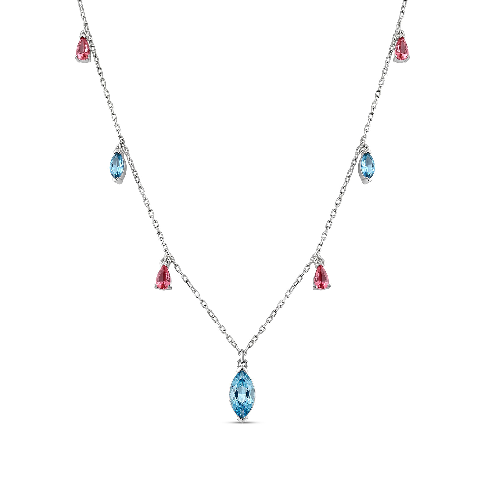 Colar Life Éden em Prata 925 com Zircônia Azul e Rosa 45cm