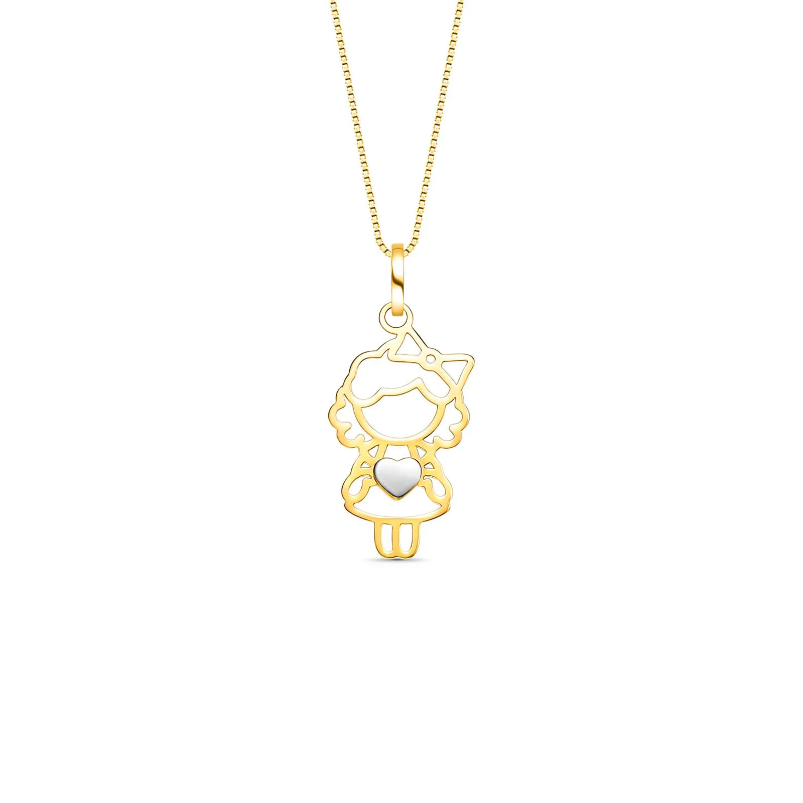 Pingente Menina Coração em Ouro Amarelo 18K