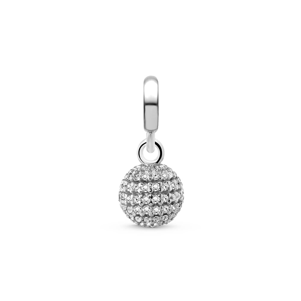 Pingente Life Pink Pavê Esfera em Prata 925 com Pedras Incolores