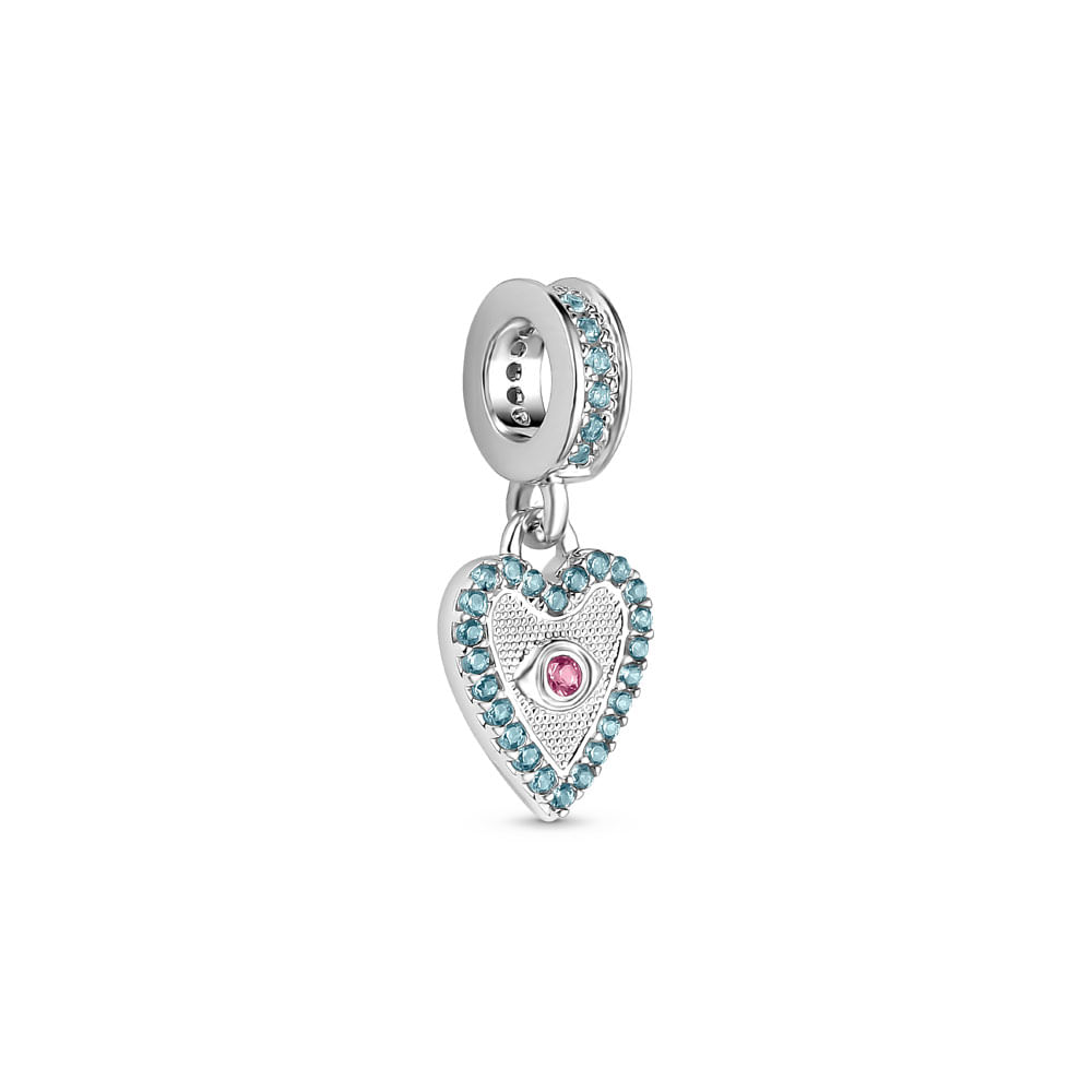 Pingente Life Amor Mistico Coração em Prata 925 com Pedras Azuis e Rosa