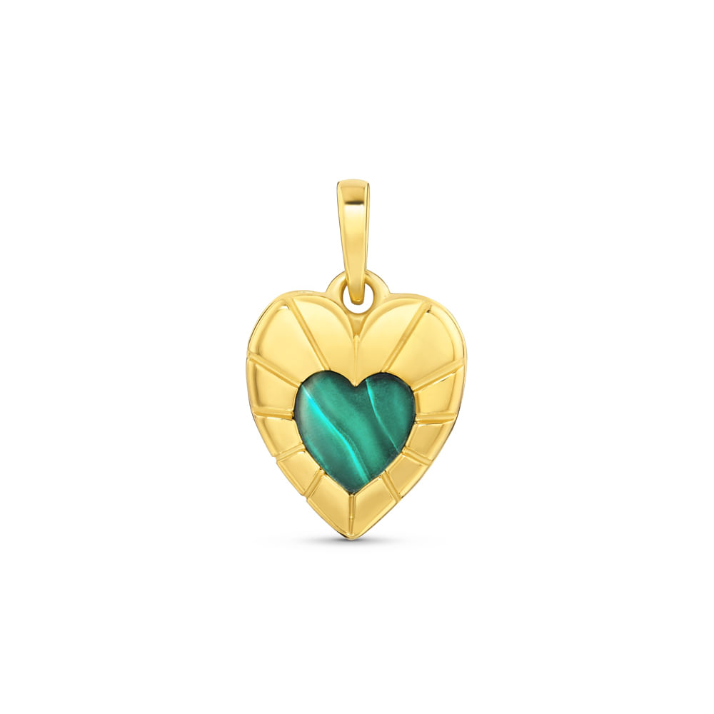 Pingente Life Amor Coração em Prata 925 com Banho de Ouro Amarelo 18k e Malaquita