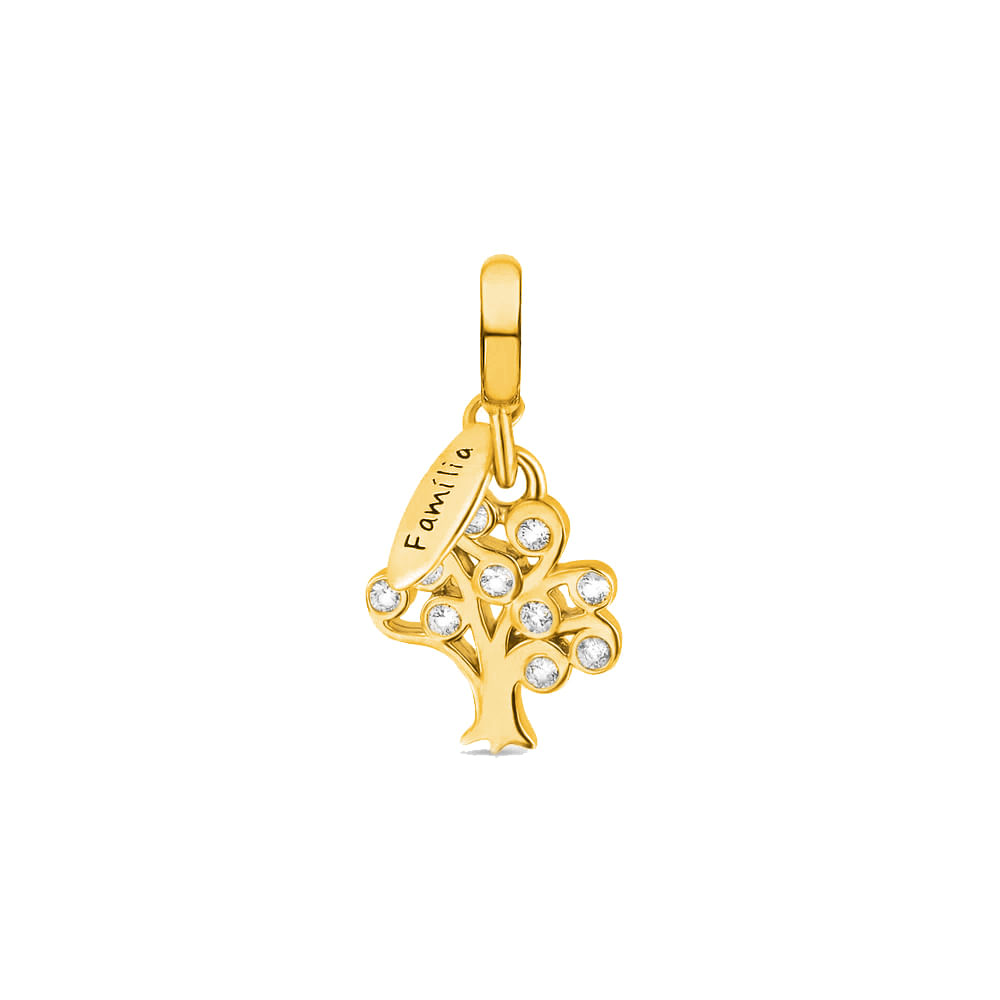 Pingente Life Amor Árvore da Vida em Prata 925 com Banho de Ouro Amarelo 18k e Pedras Incolores
