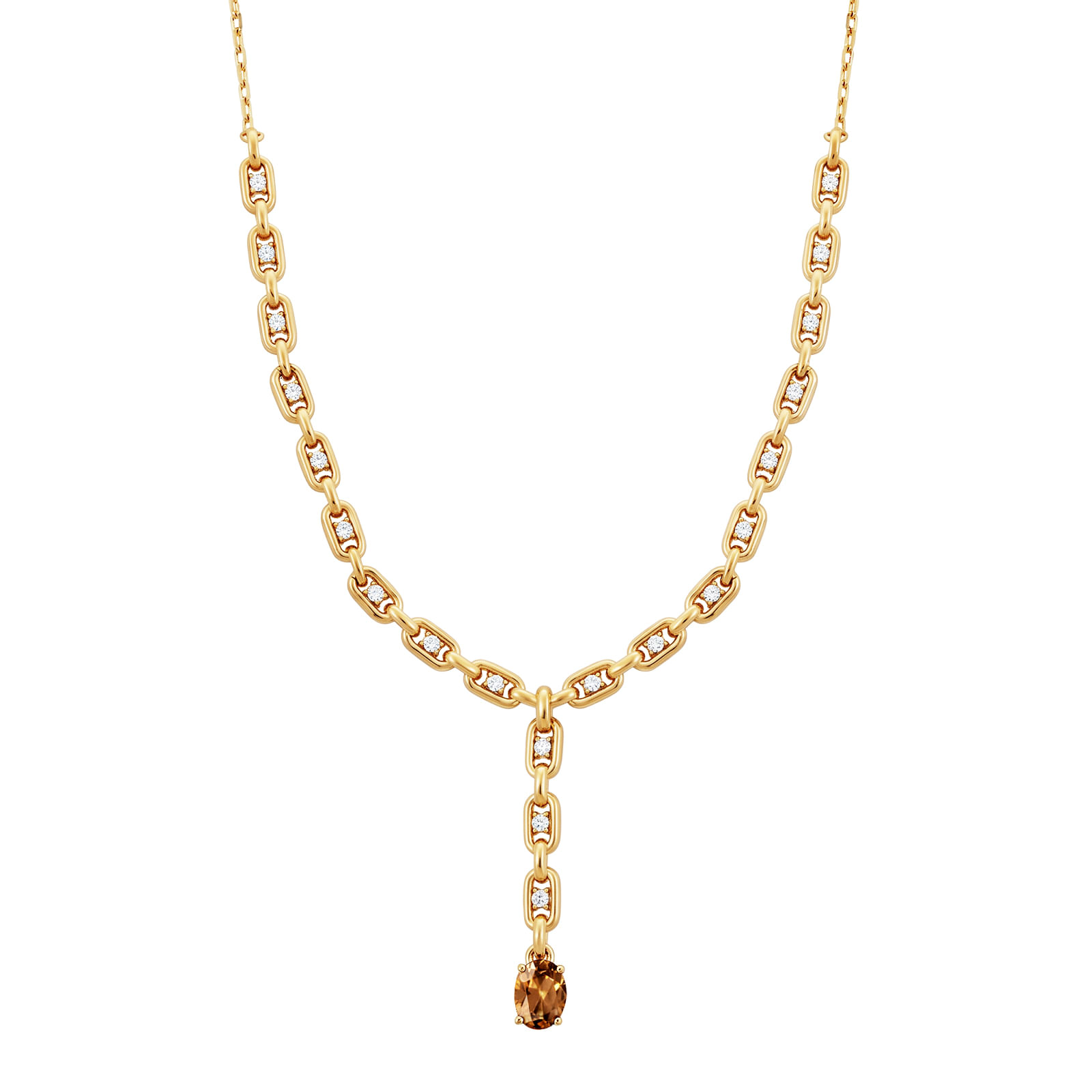 Colar Life Astra em Prata 925 com Banho de Ouro Amarelo 18K e Zircônia Incolor e Zircônia Marrom 45 cm