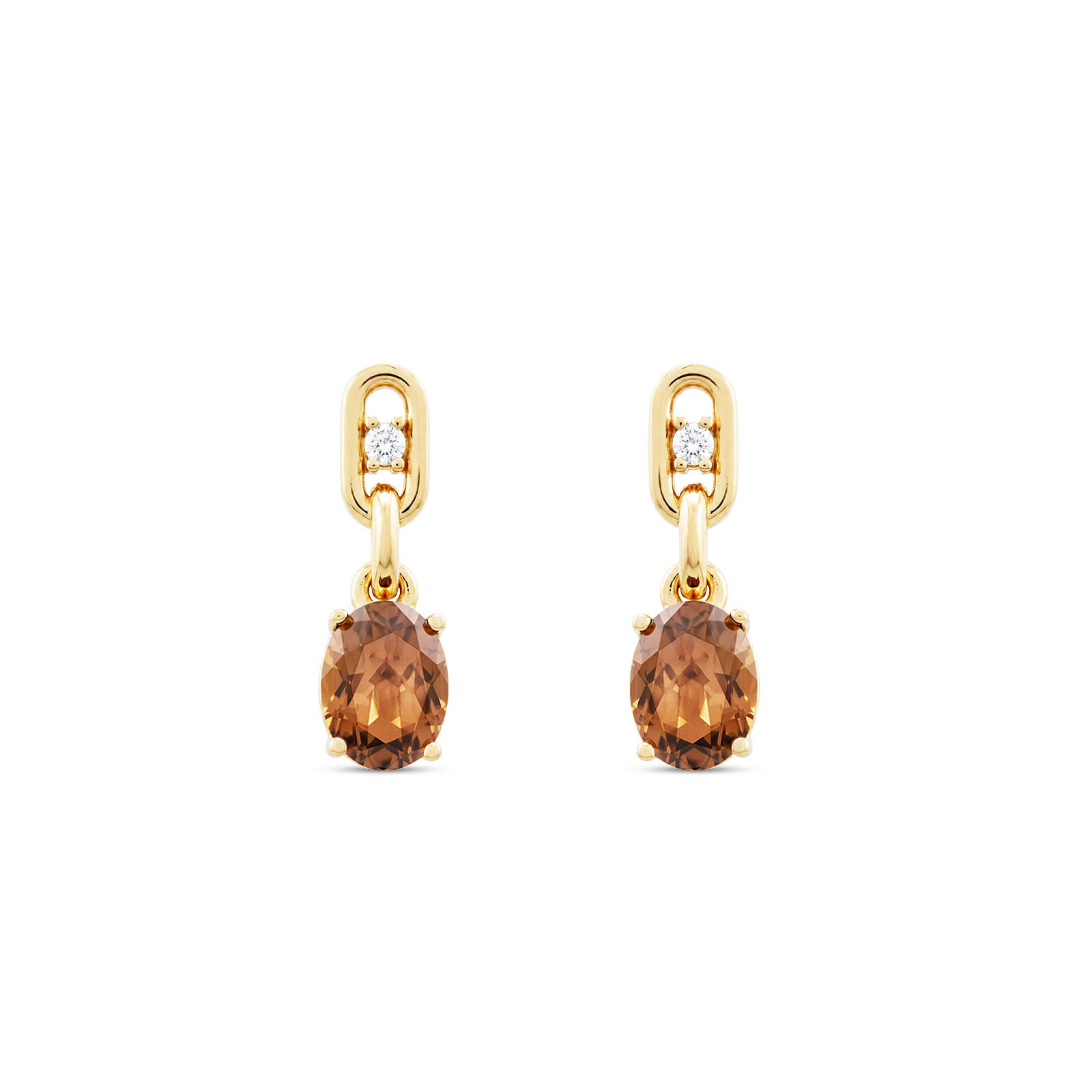 Brinco Life Astra em Prata 925 com Banho de Ouro Amarelo 18K e Zircôrnia Incolor e Zircôrnia Marrom