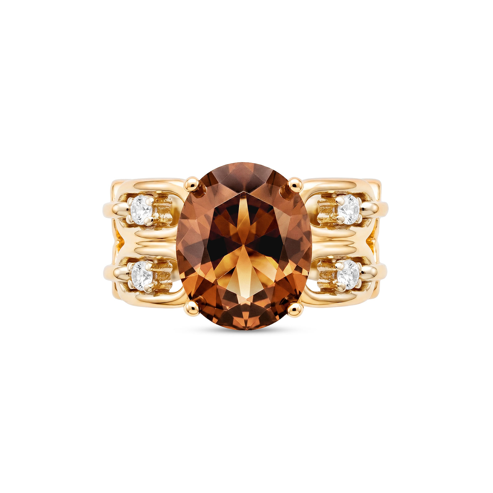 Anel Life Astra em Prata 925 com Banho de Ouro Amarelo 18K e Zircôrnia Incolor e Marrom