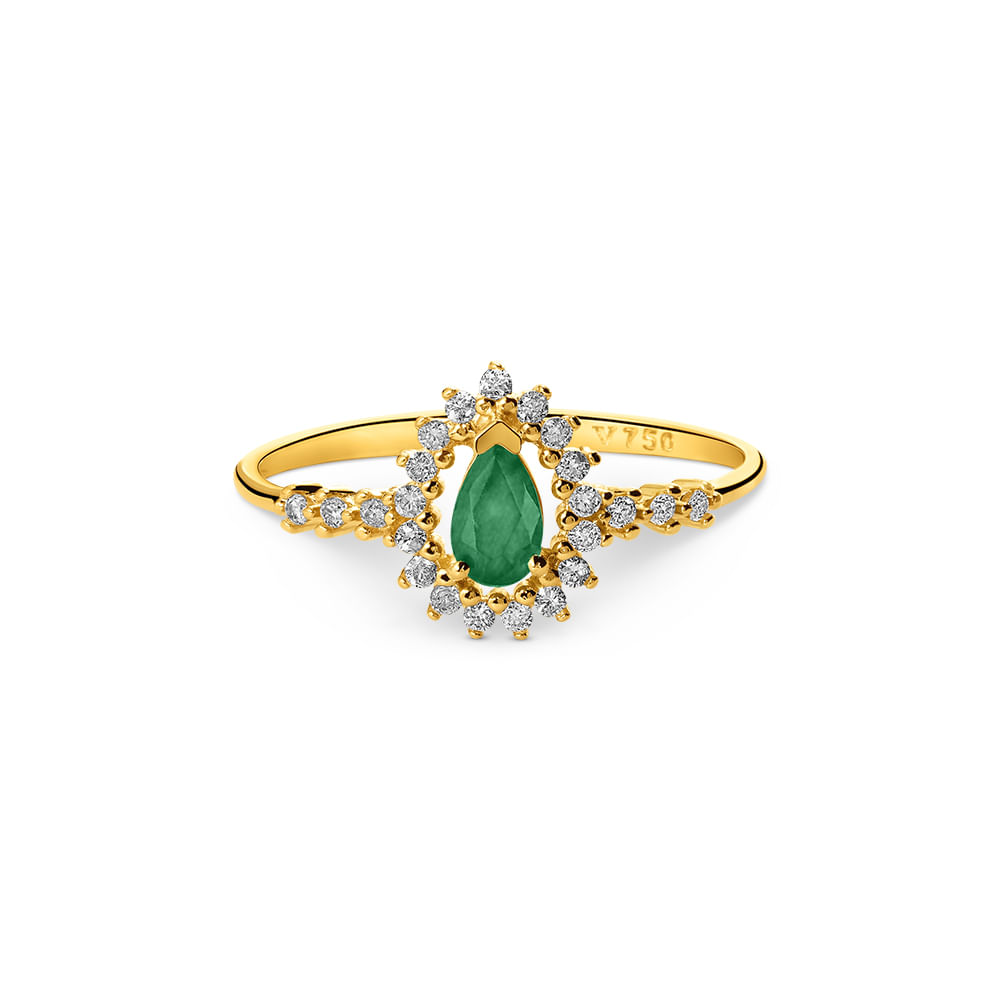 Anel Classic Oriental em Ouro Amarelo 18k com Esmeralda e Diamantes