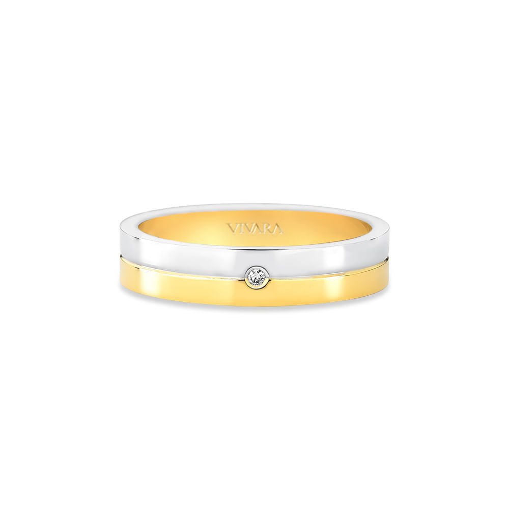 Aliança Dual em Ouro Amarelo e Ouro Branco 18k com Diamantes 0,012ct, 4mm