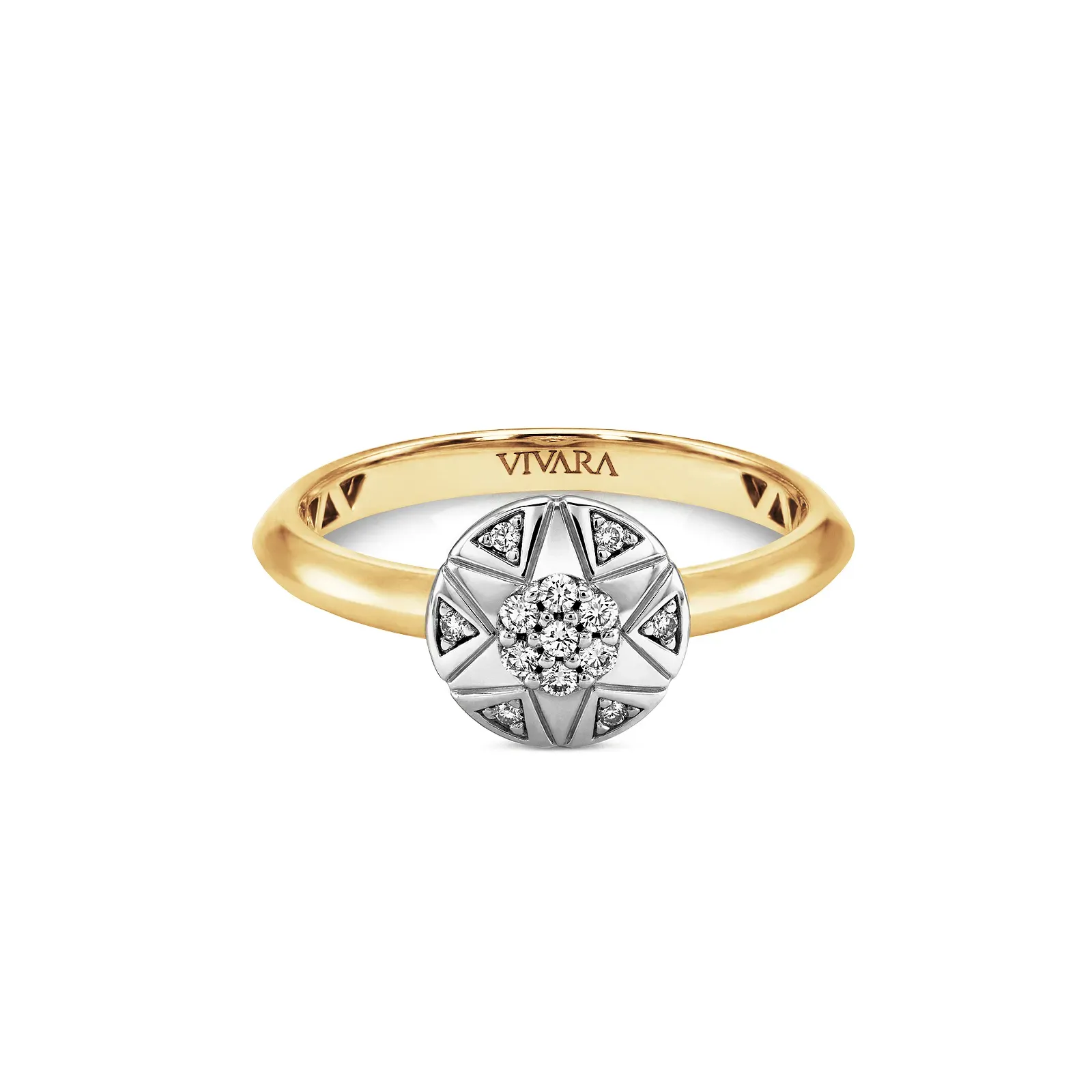Anel Soleil em Ouro Amarelo 18k com Banho de Ródio Branco e Diamantes, 0,10ct