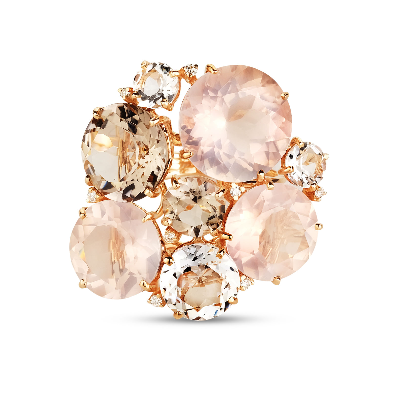 Anel Blend em Ouro Amarelo 18k com Cristal, Quartzo Fumê e Diamantes