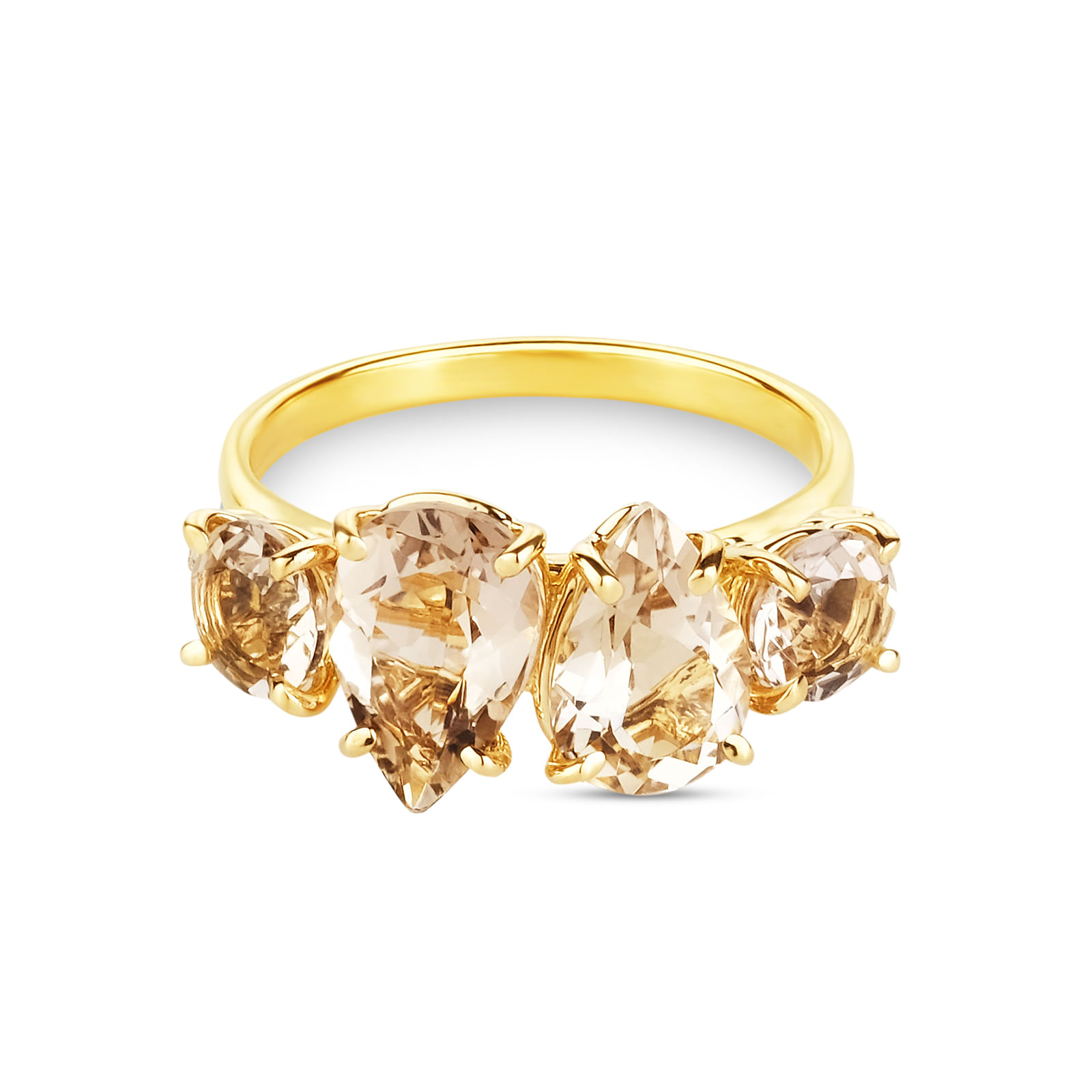 Anel Blend em Ouro Amarelo 18k com Quartzo Fumê e Diamantes