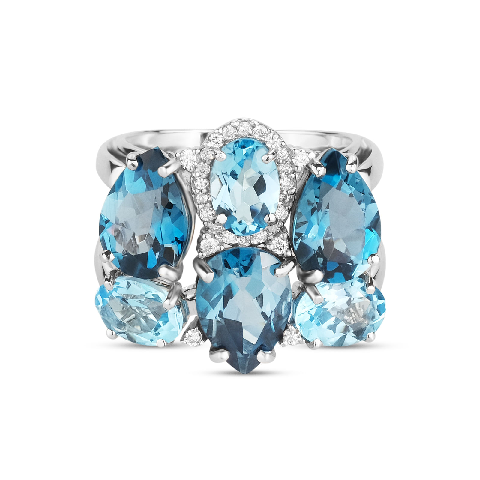 Anel Chagall Colors em Ouro Amarelo 18k com Topázio Sky, Topázio London e Diamantes