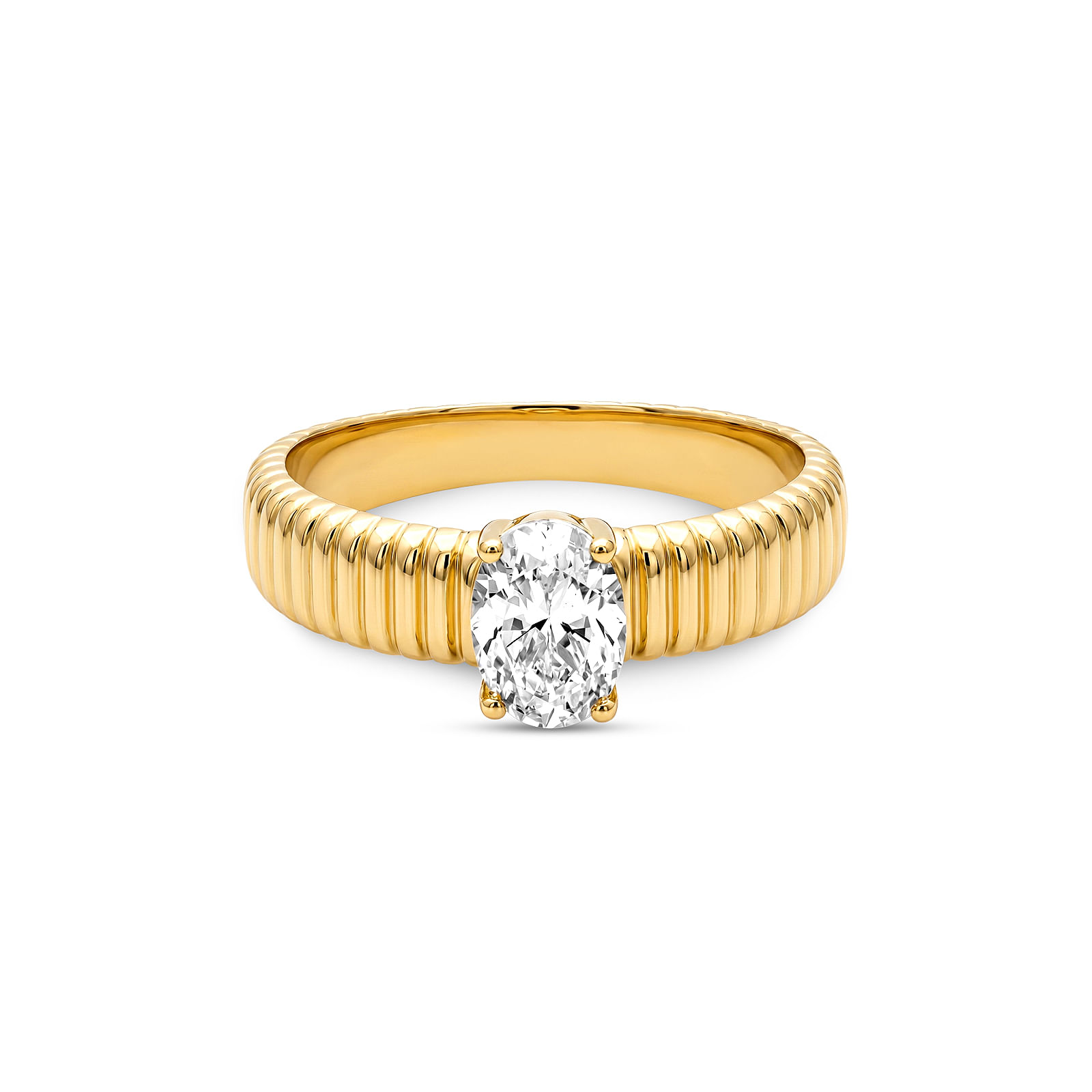 Anel Life Solitário Texturizado em Prata 925 com Banho de Ouro Amarelo e Zircônia Incolor