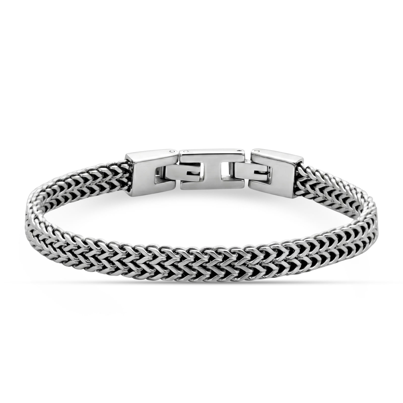 Bracelete Masculino em Aço Escovado e Corda Preta