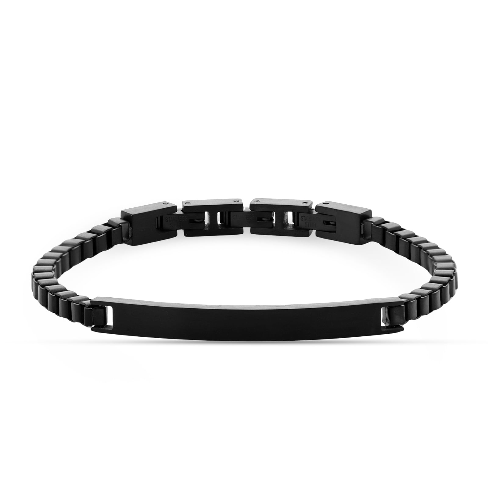 Pulseira Life Masculino em Aço Preto Escovado