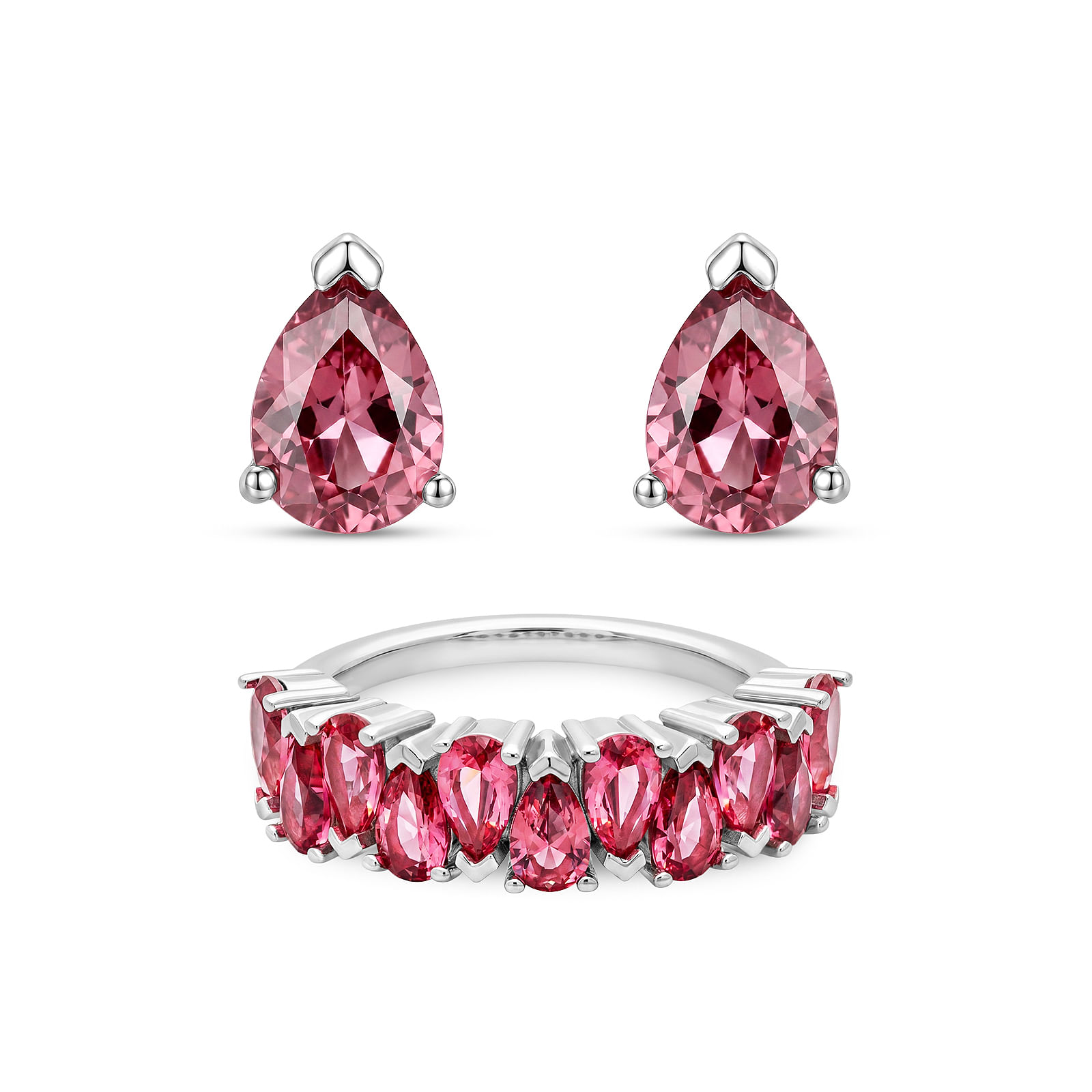 Kit Life Anel + Brinco Éden em Prata 925 com Zircônia Rosa