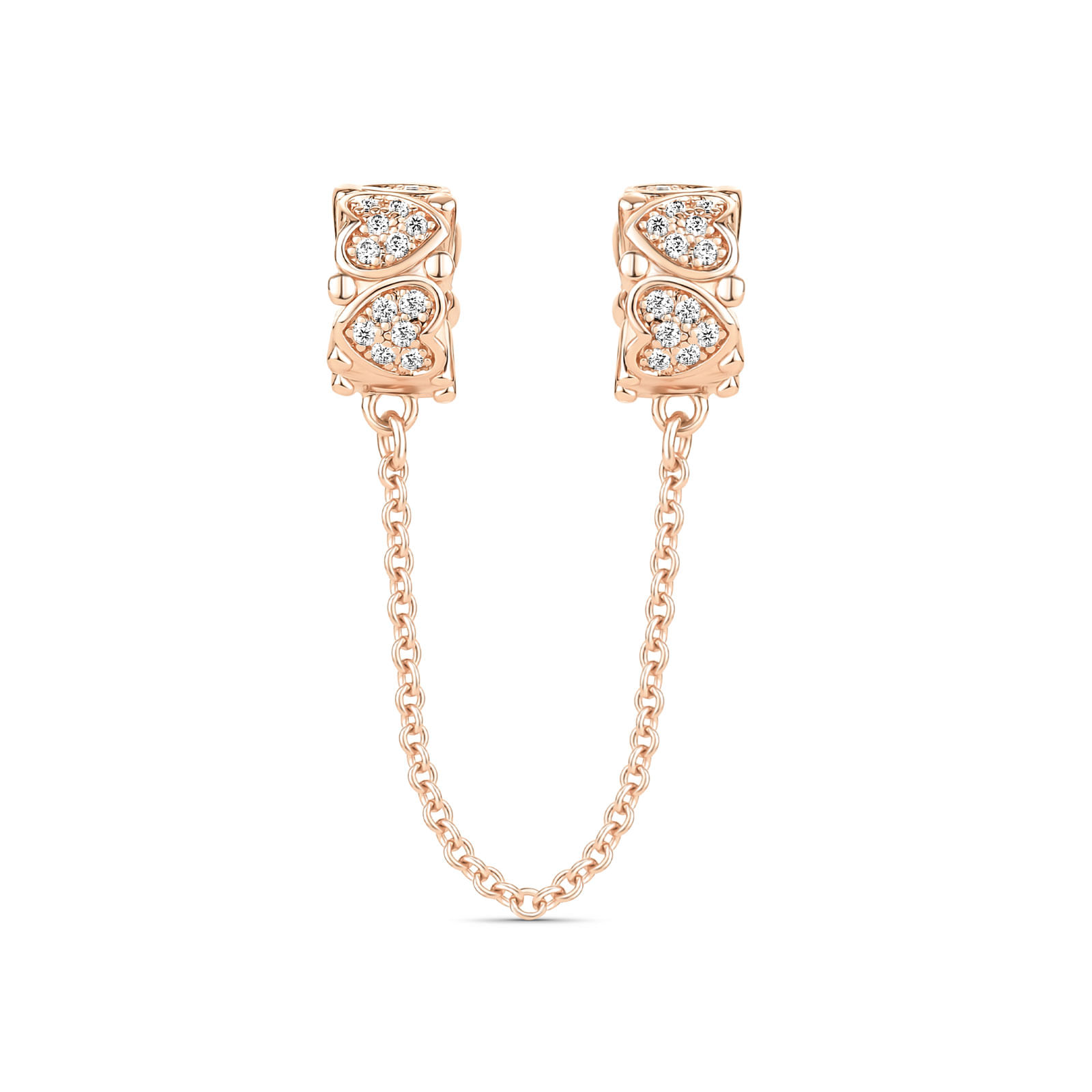 Corrente Life de Segurança em Liga Rosé com Banho de Ouro Rosé 18k e Pedras Incolores