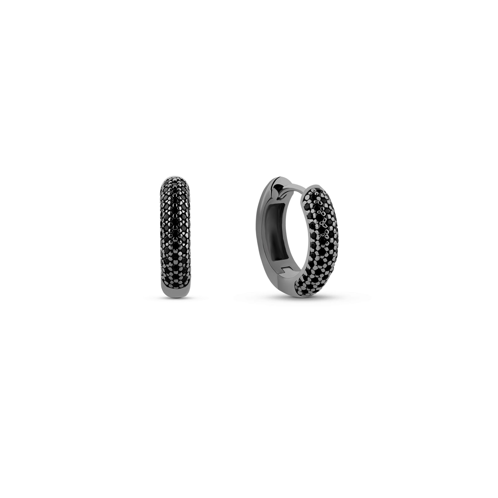 Argola Life Essential em Prata 925 com Banho de Ródio Negro e Pedras Incolores, 13,6 mm