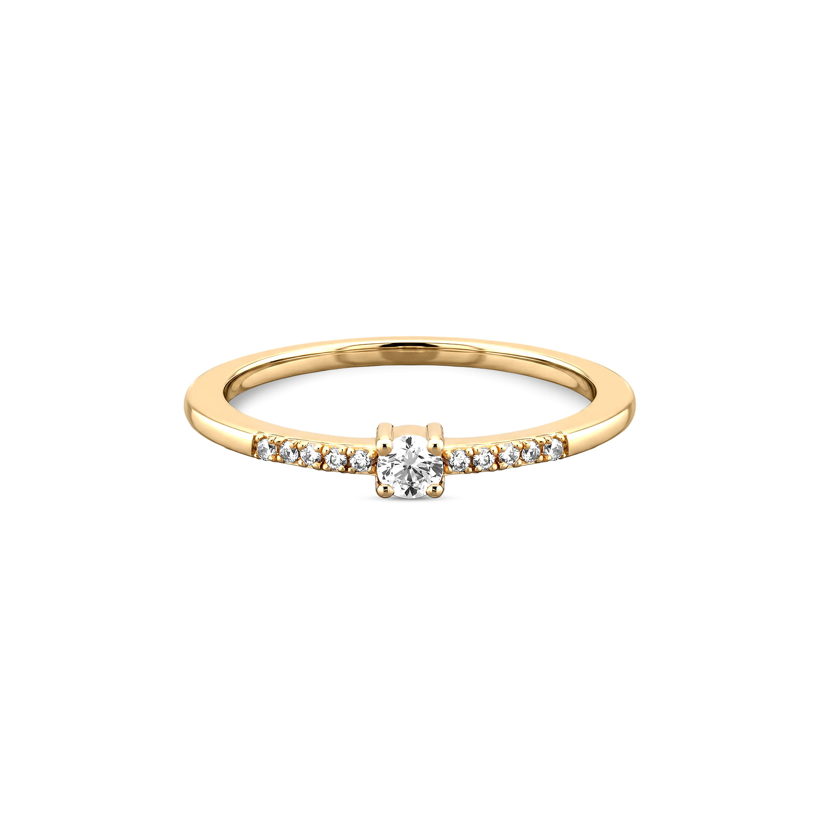 Anel Solitário IV Life em Prata 925 com Banho de Ouro Amarelo 18K e Zircônia Incolor