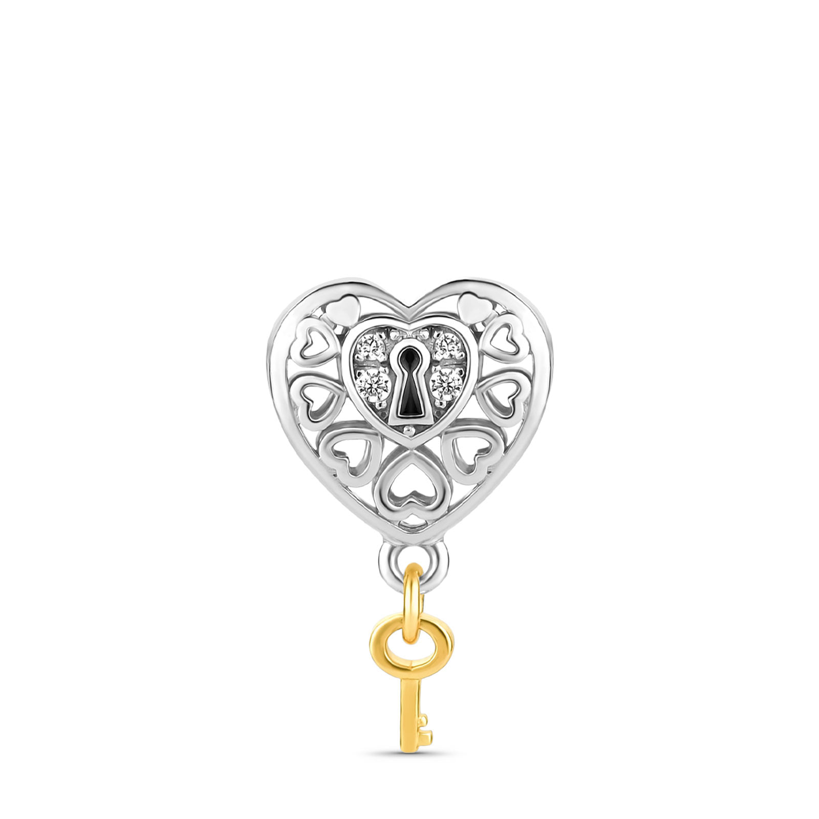 Separador Life Coração em Prata 925 e Banho de Ouro Amarelo 18k com Pedras Incolores