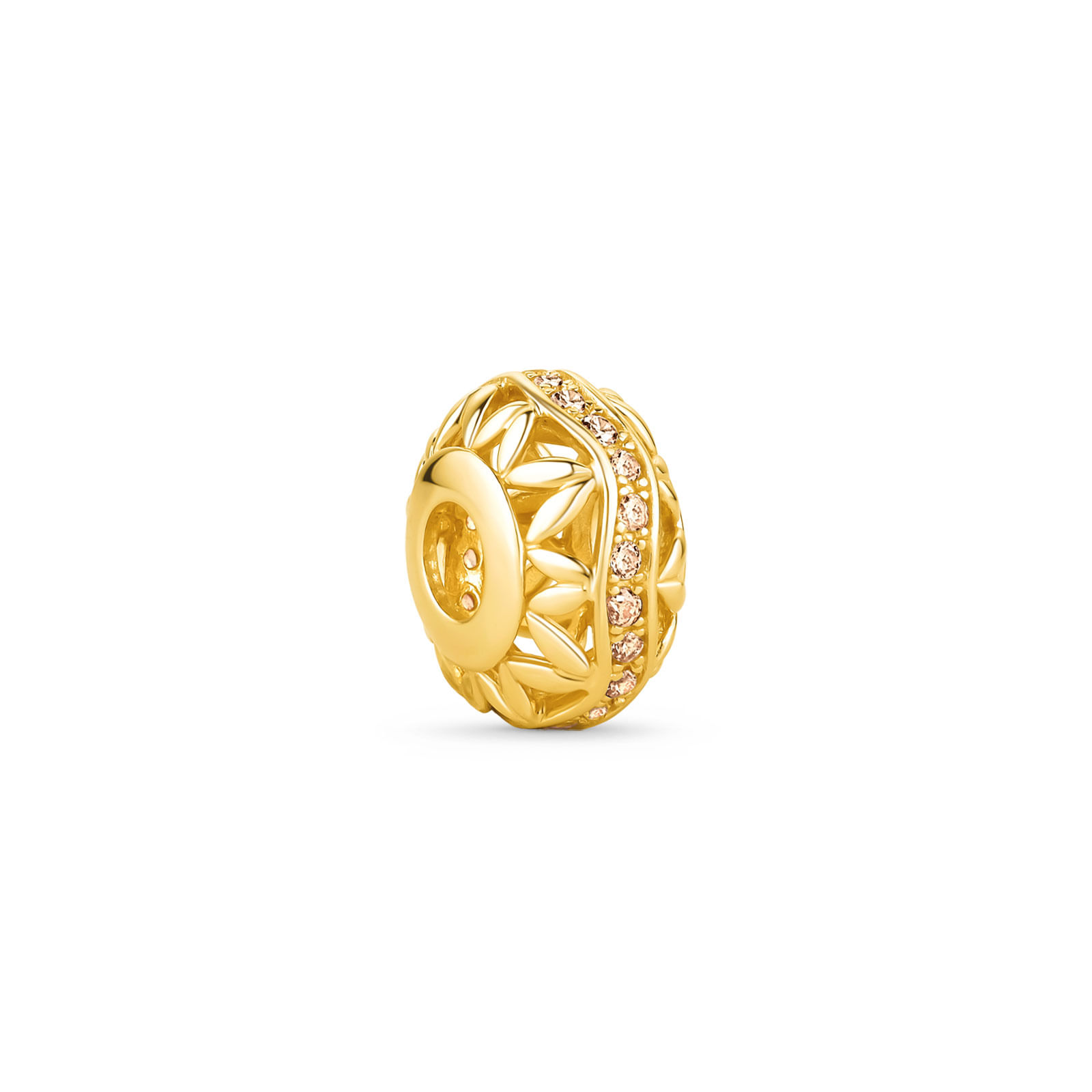 Separador Life Corações em Prata 925 com Banho de Ouro Amarelo 18k e Pedras Laranjas