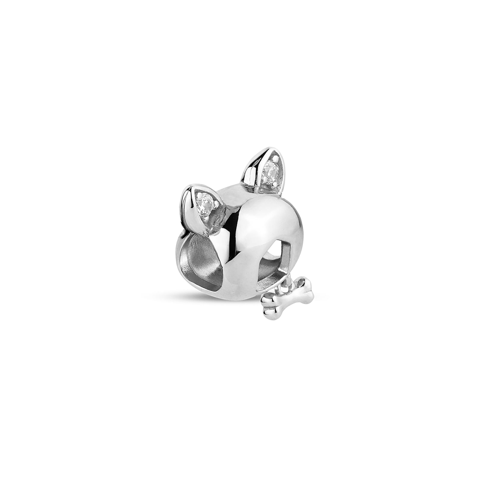 Separador Life Animal Dog e Osso em Prata 925 com Pedras Incolores