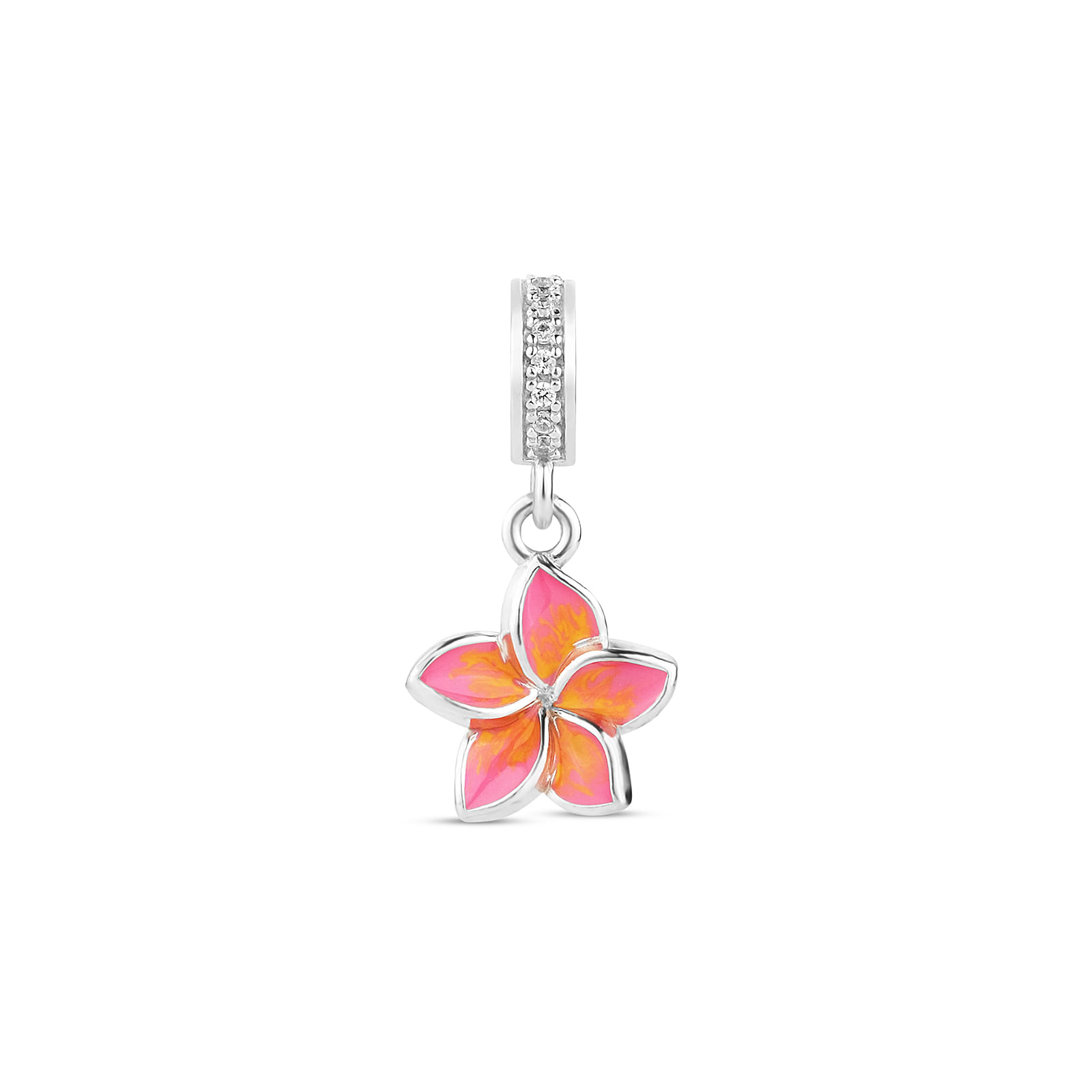 Pingente Life Flor e Plantas em Prata 925 com Pedras Incolores e Esmalte