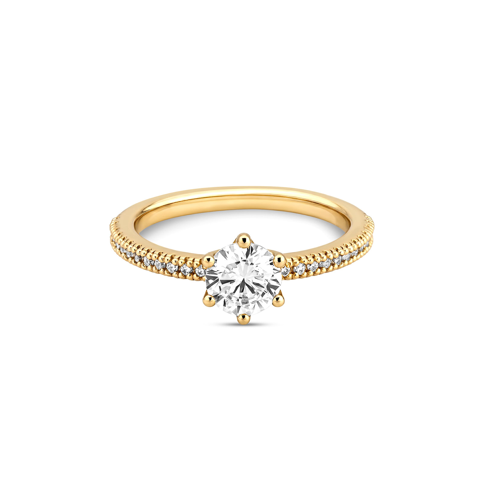 Anel Solitário Life em Prata 925 com Banho de Ouro Amarelo 18K e Zircônia Incolor
