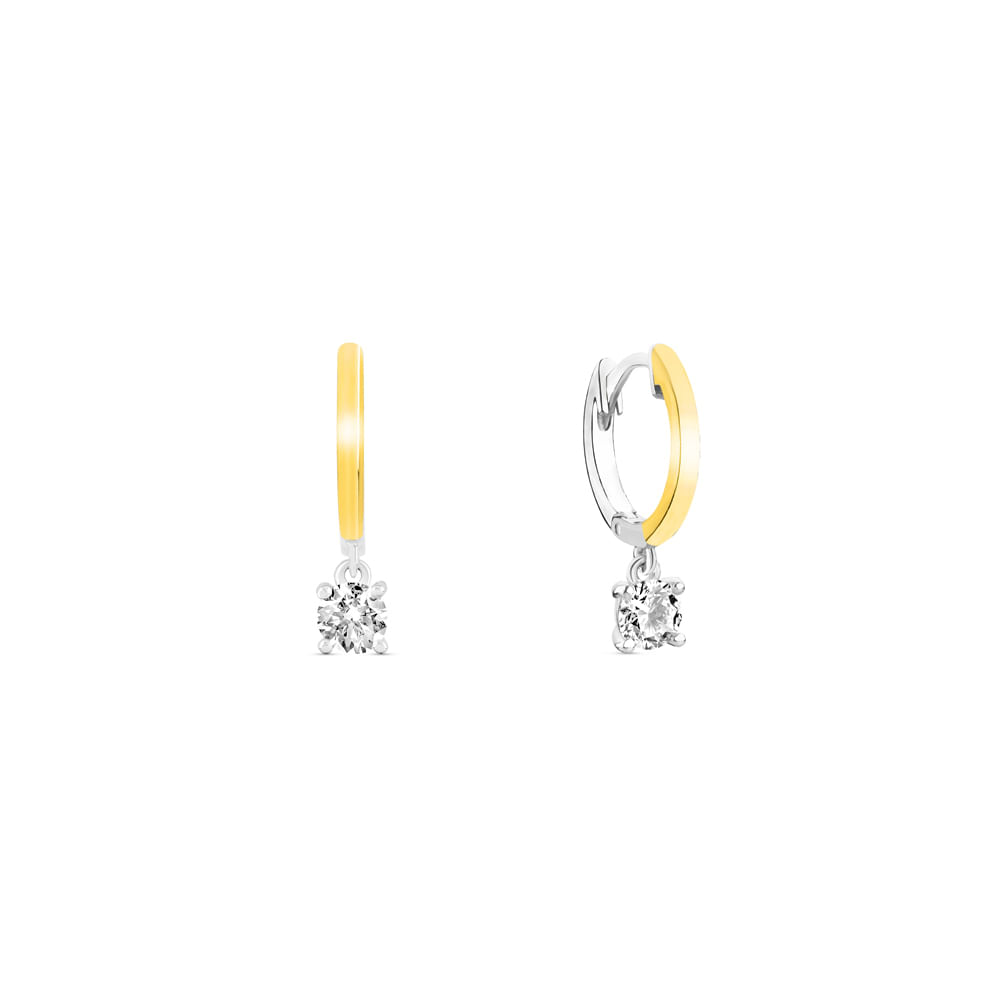 Argola Lume em Prata 925 e Ouro Amarelo 18k com Diamante de Laboratório 0,52 ct, 20 mm