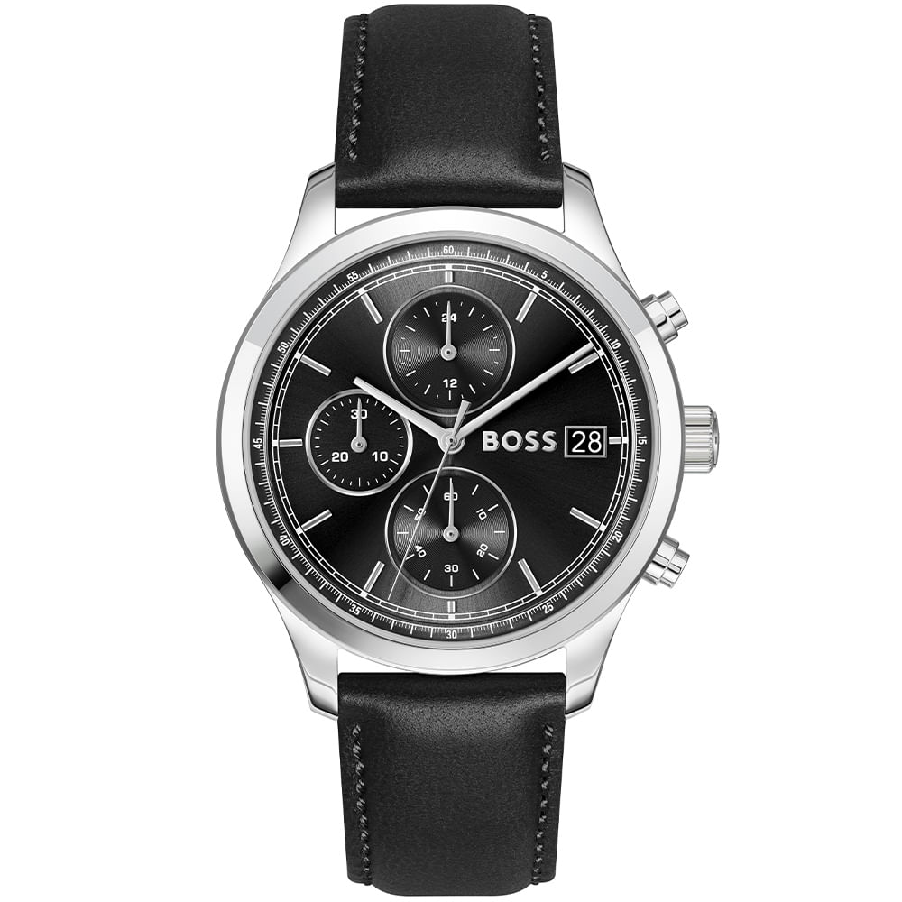 Relógio Boss Stratus Masculino em Couro Preto 1514326