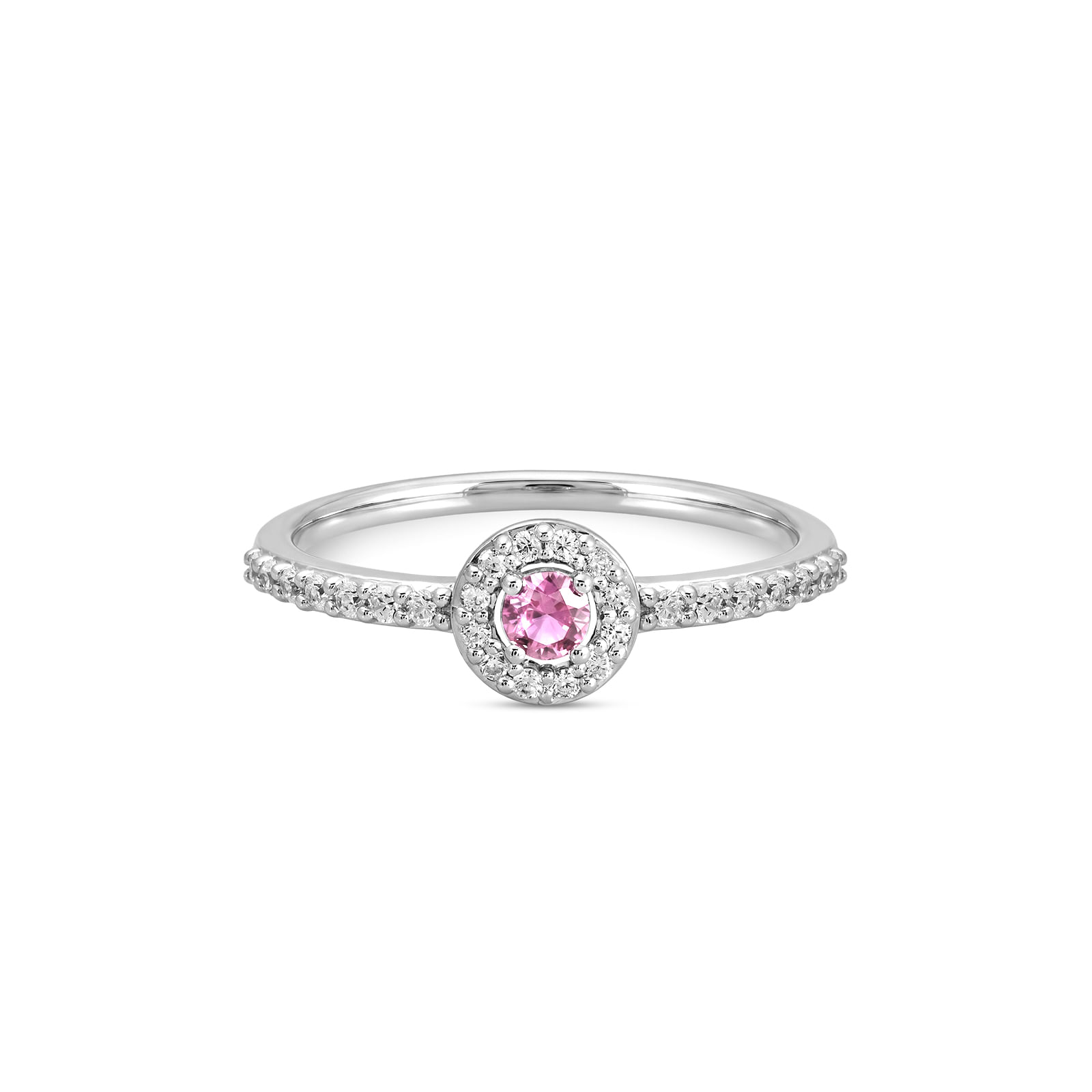 Anel Life Forms em Prata 925 com Zircônia Rosa Claro e Incolor