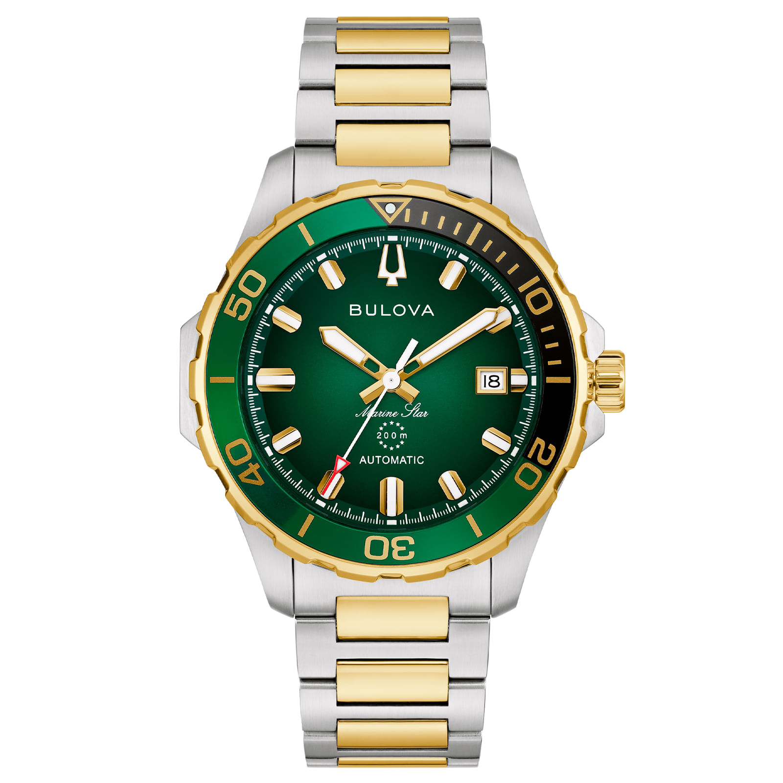 Relógio Bulova Marine Star Automático Masculino em Aço Prateado e Dourado 98B467