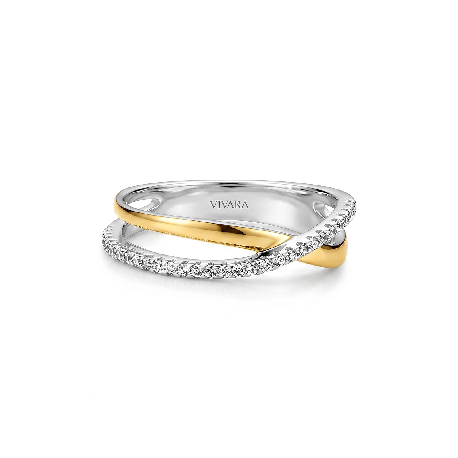Anel Bali em Prata 925 e Ouro Amarelo 18k com Topázios Incolores